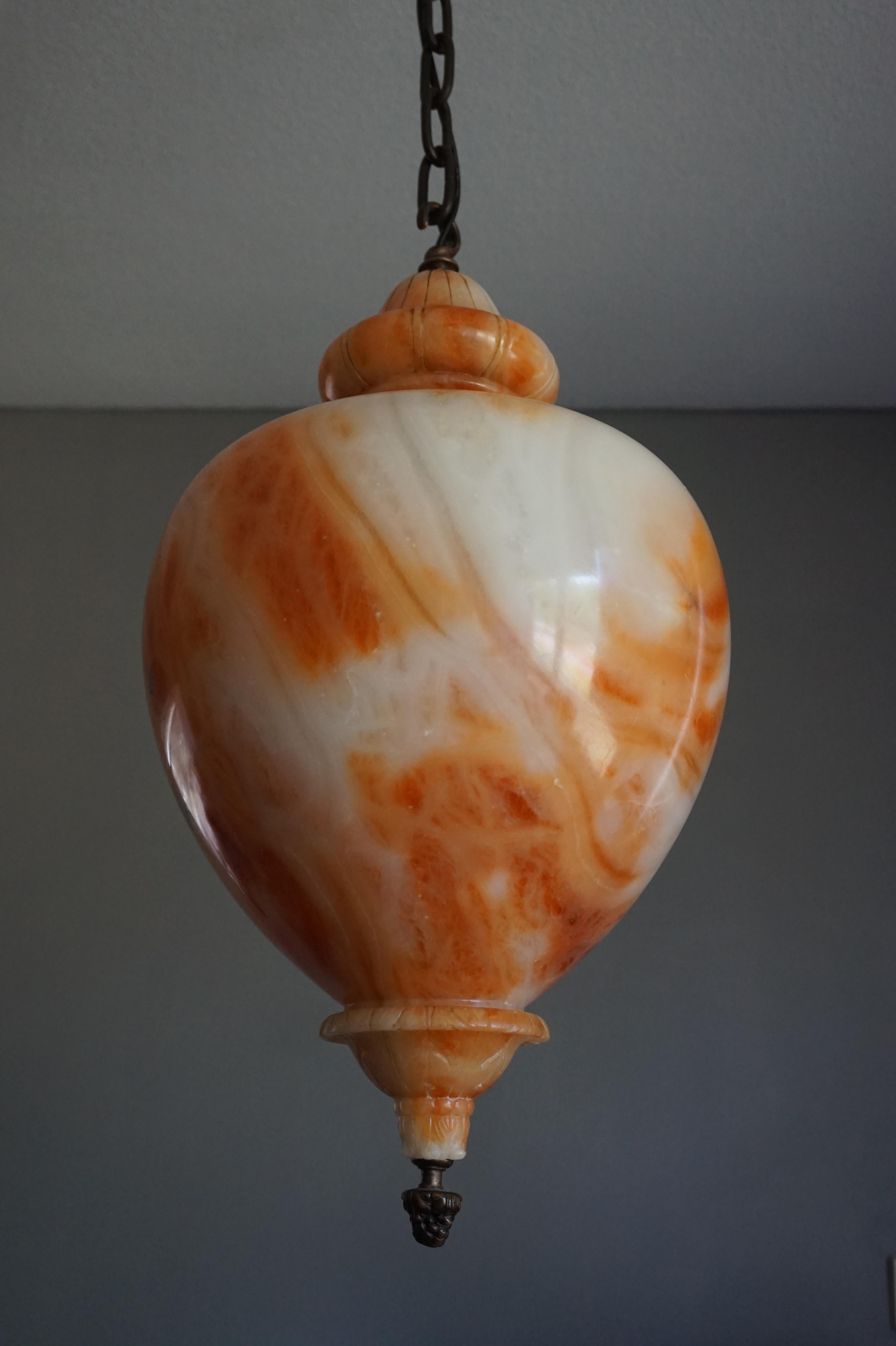 Unique Hand Carved Vivid Alabaster Pendant Light Chandelier w Stunning Patterns 13