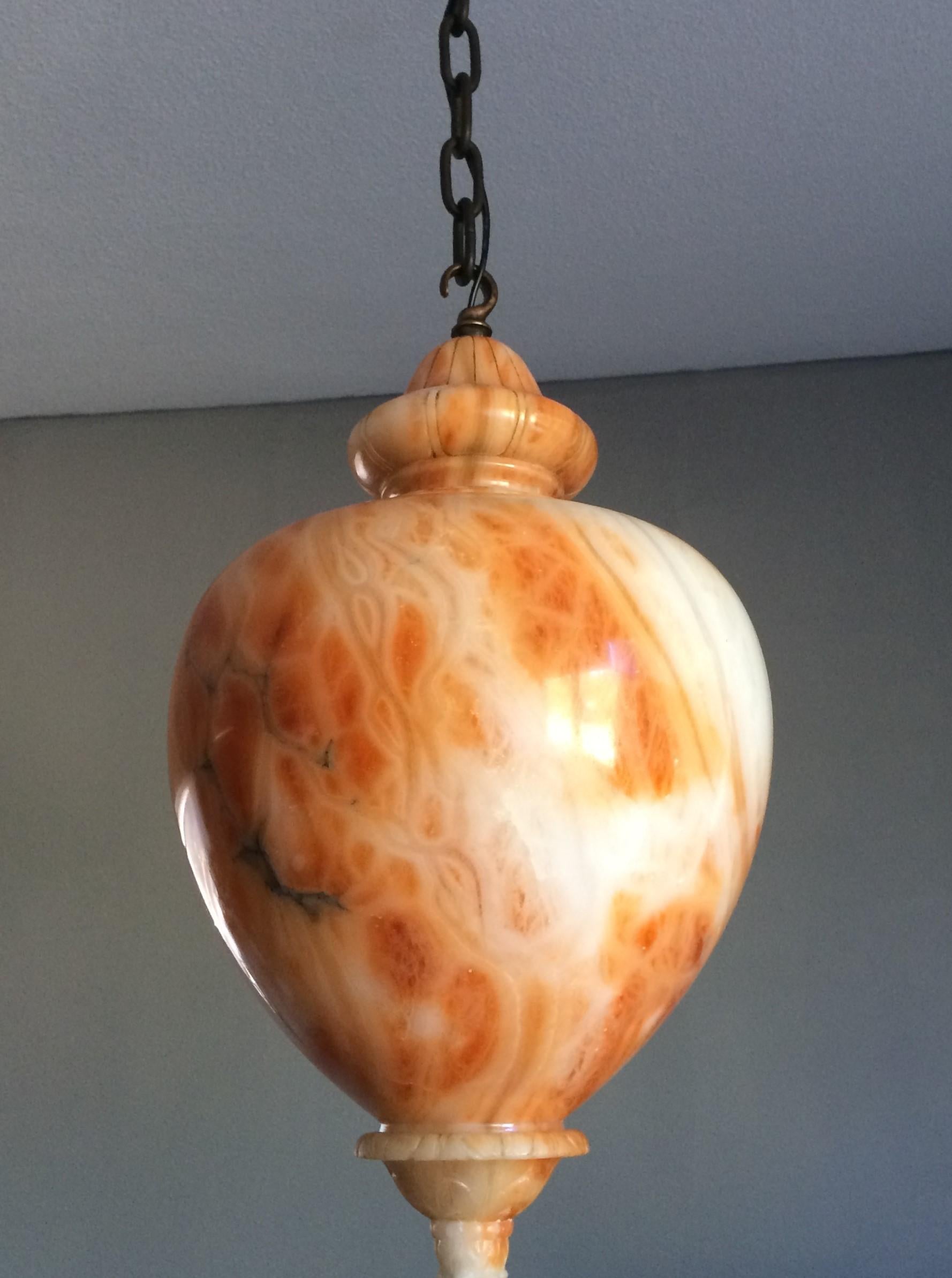 Unique Hand Carved Vivid Alabaster Pendant Light Chandelier w Stunning Patterns 1