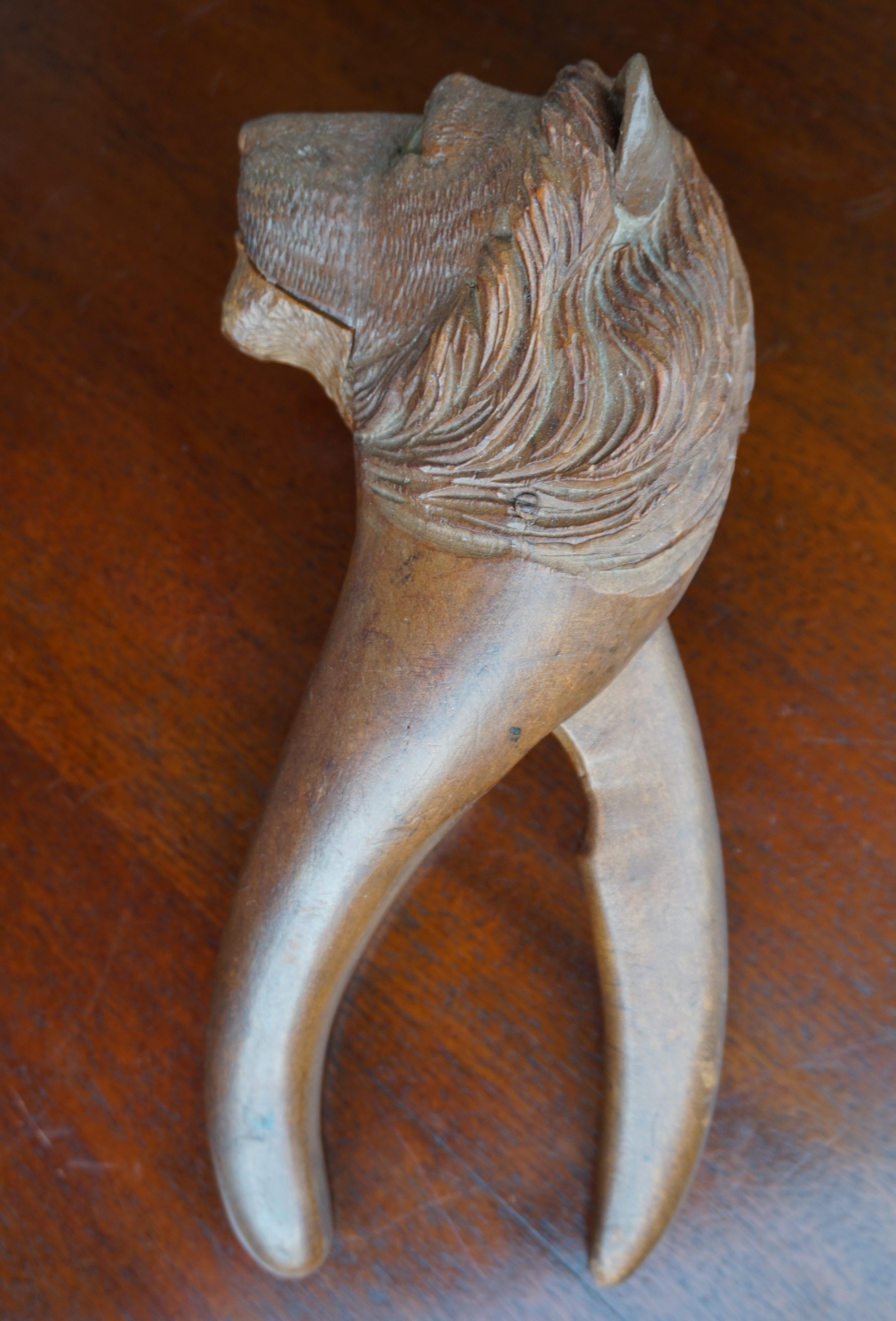 Rare Sculpture de Lion de Black Forest sculptée à la main avec des yeux en verre Casse-Noisette en vente 2