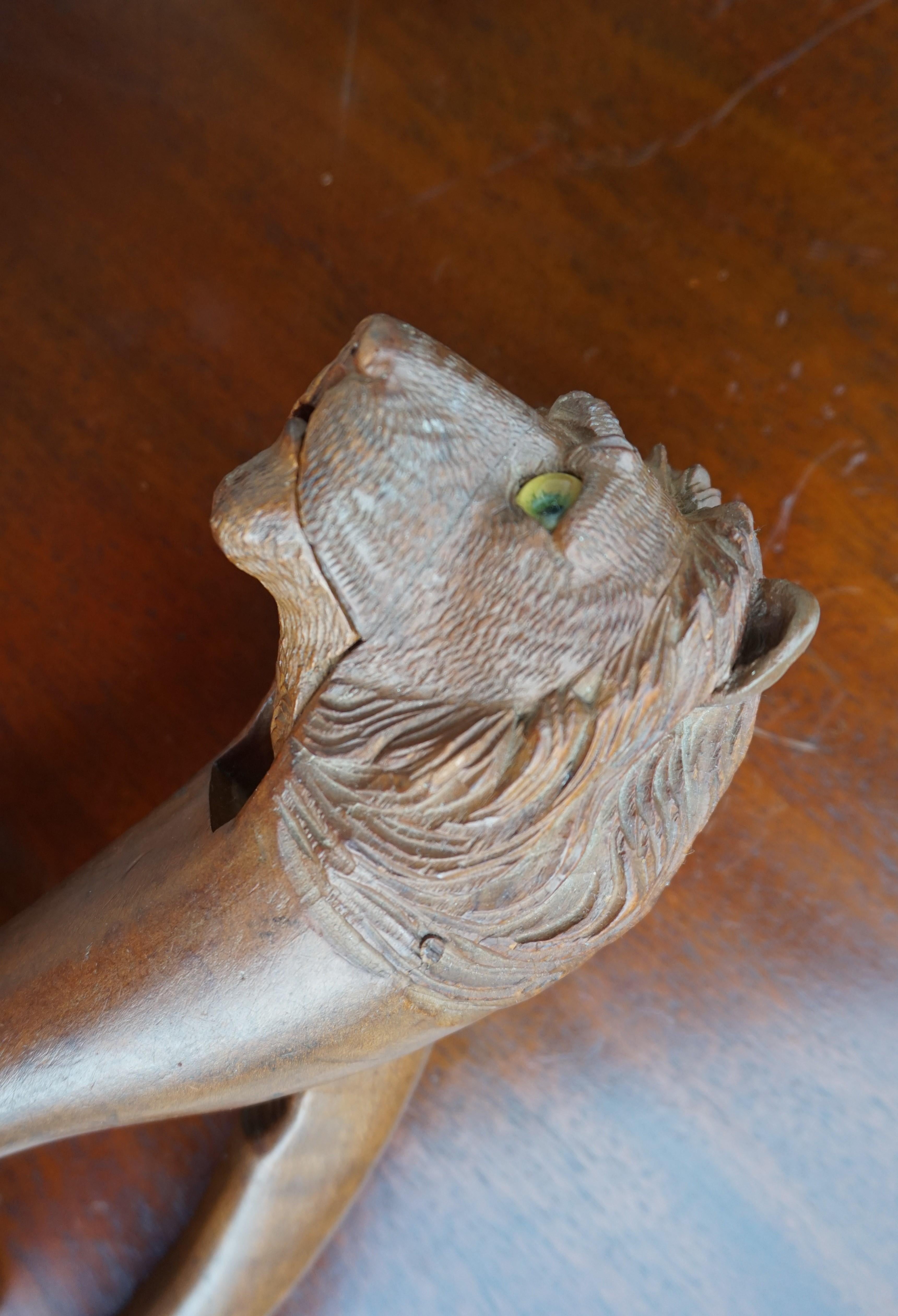 Rare Hand Carved Antique Black Forest Lion Sculpture Nutcracker with Glass Eyes 3