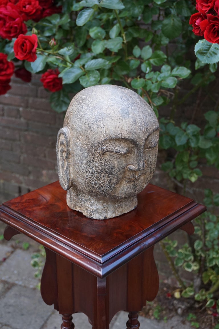 Rare Hand Carved Antique Japanese Marble or Granite Buddha Head