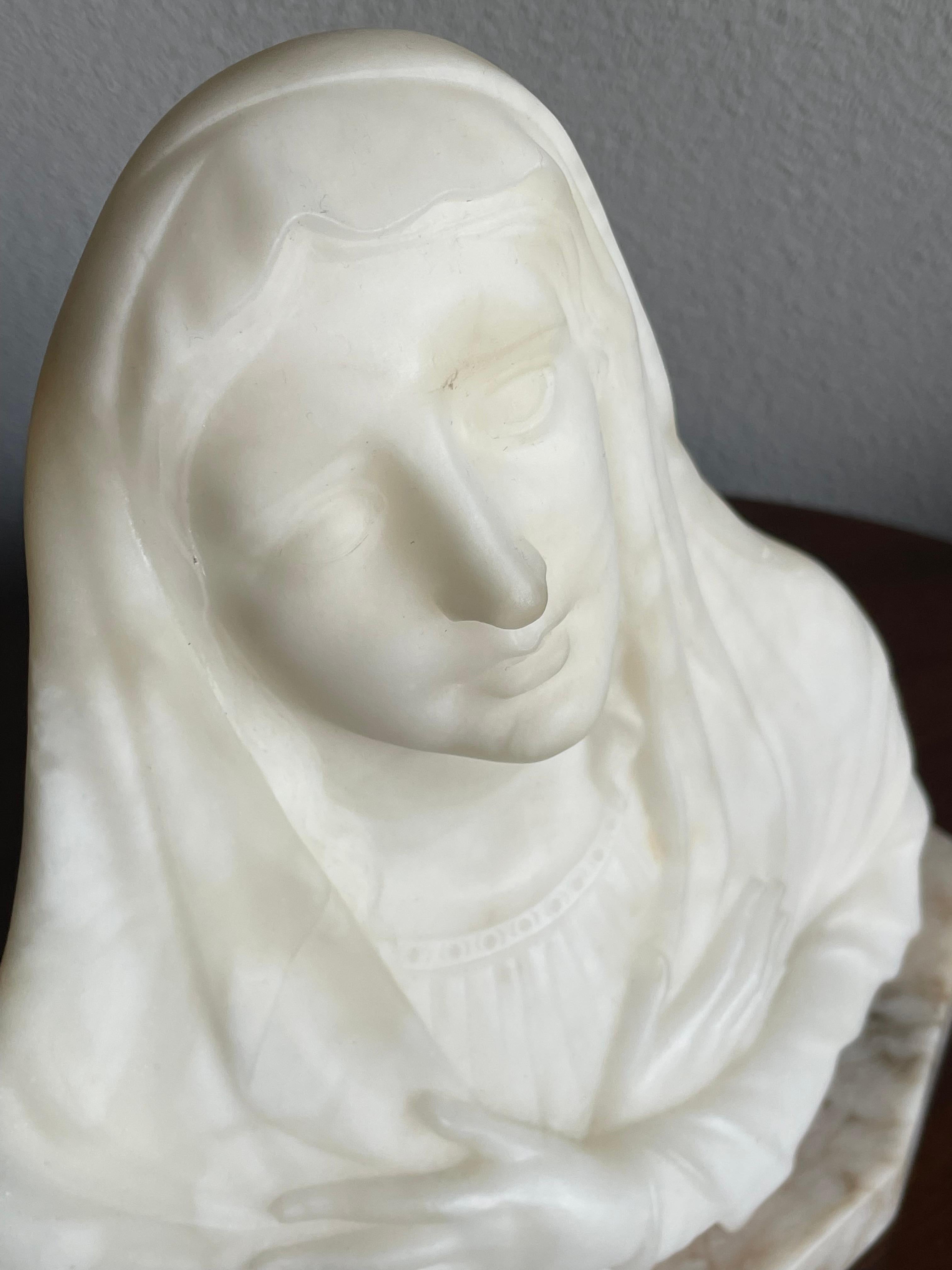 Rare Hand Carved Early 1900s Alabaster Bust Sculpture of a Mourning Virgin Mary 3