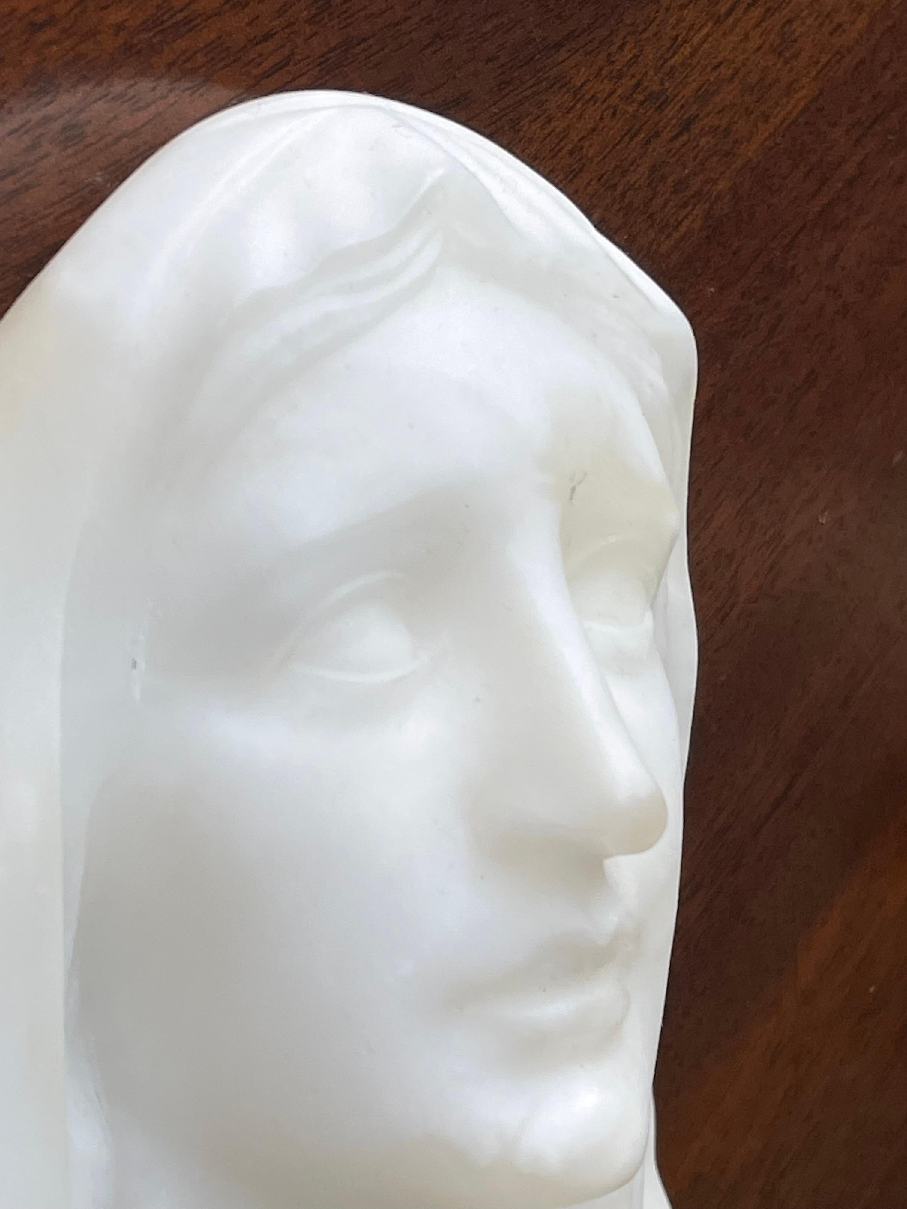 Rare Hand Carved Early 1900s Alabaster Bust Sculpture of a Mourning Virgin Mary 5
