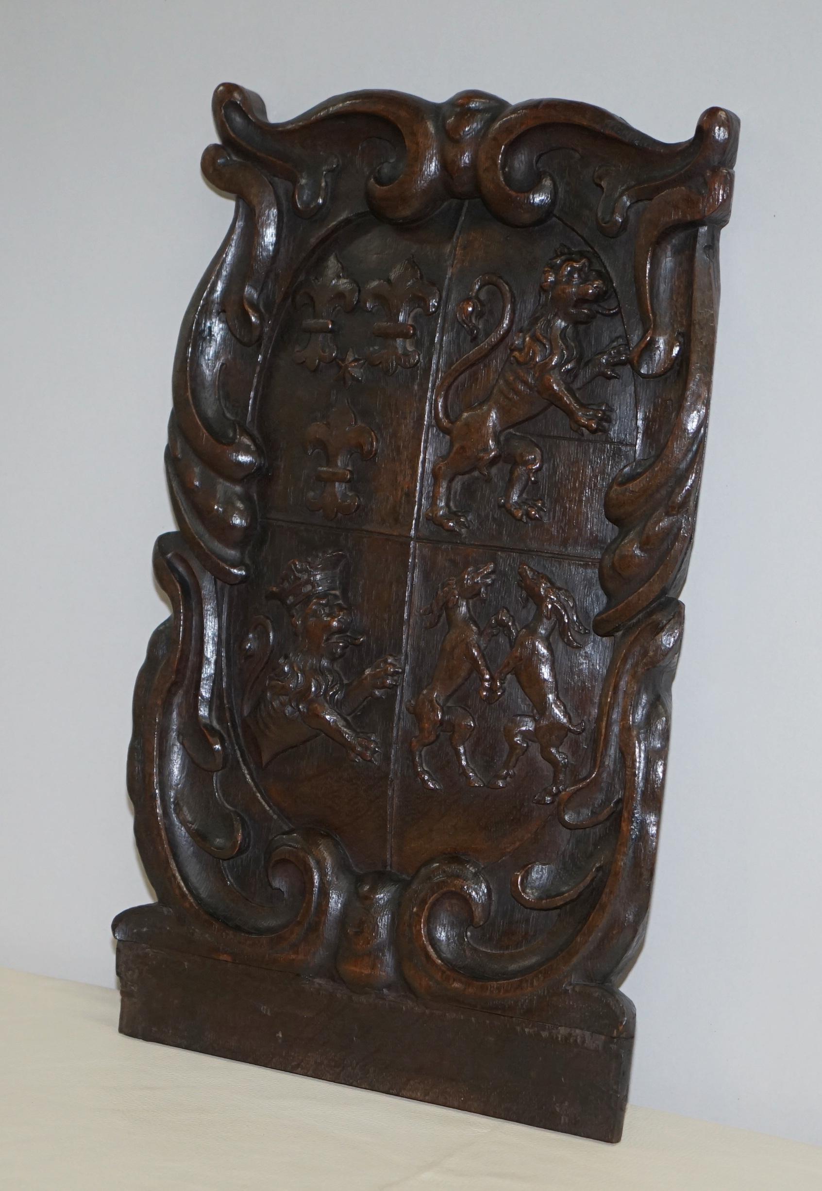 We are delighted to offer for sale this stunning and very rare Royal coat of arms hand carved in solid oak dating to 1660

A truly sublime piece, I absolutely love every bit of it, I started collecting armorial crests depicted on shields or as