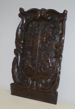 Rare Hand Carved Royal Coat of Arms 1660 Armorial Crest Solid Oak Stunning Find