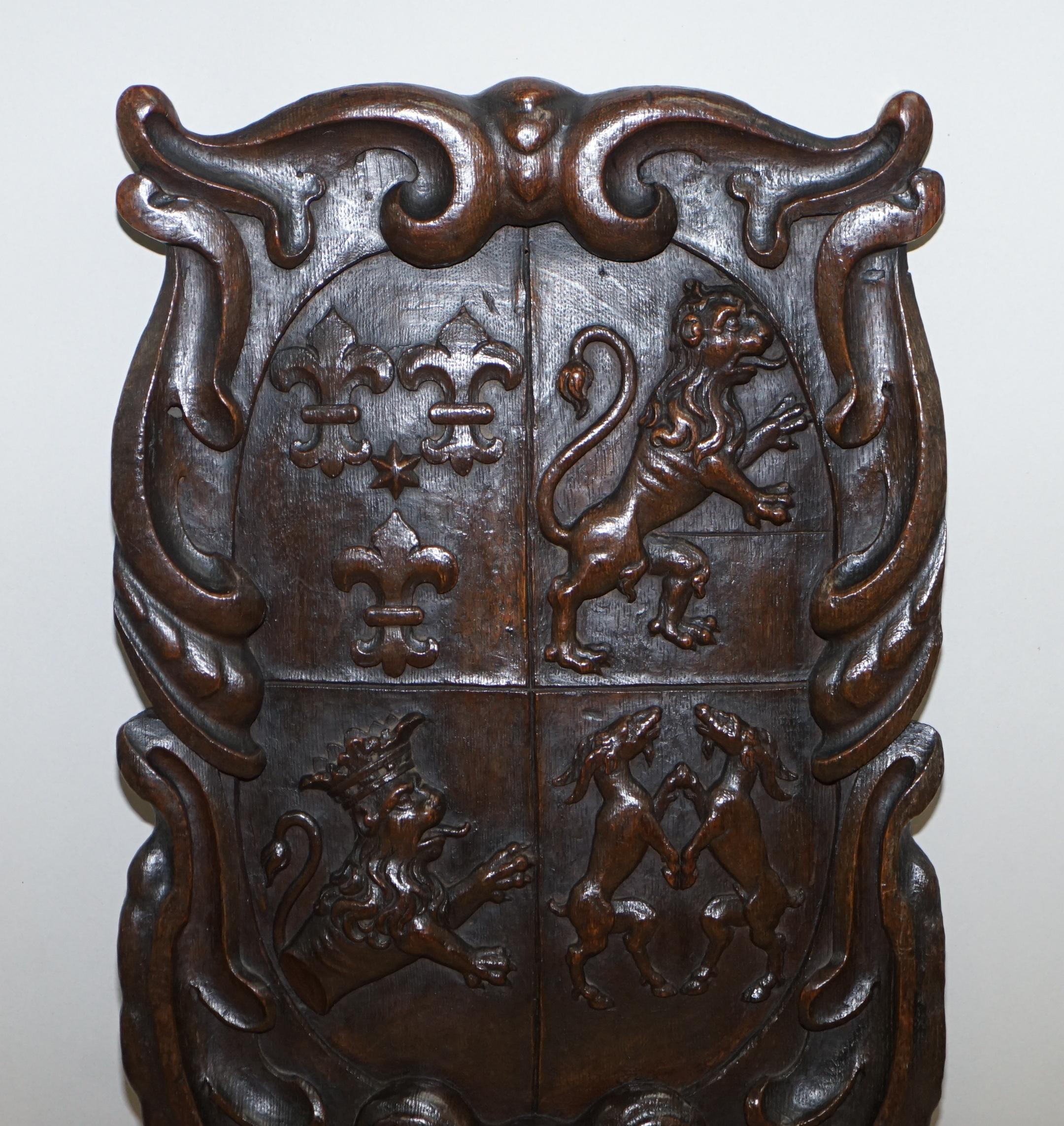 Charles II Rare Hand Carved Royal Coat of Arms 1660 Armorial Crest Solid Oak Stunning Find