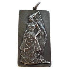 Vintage Rare Hand-Carved Silver "Medieval Lady In Waiting" Pendant