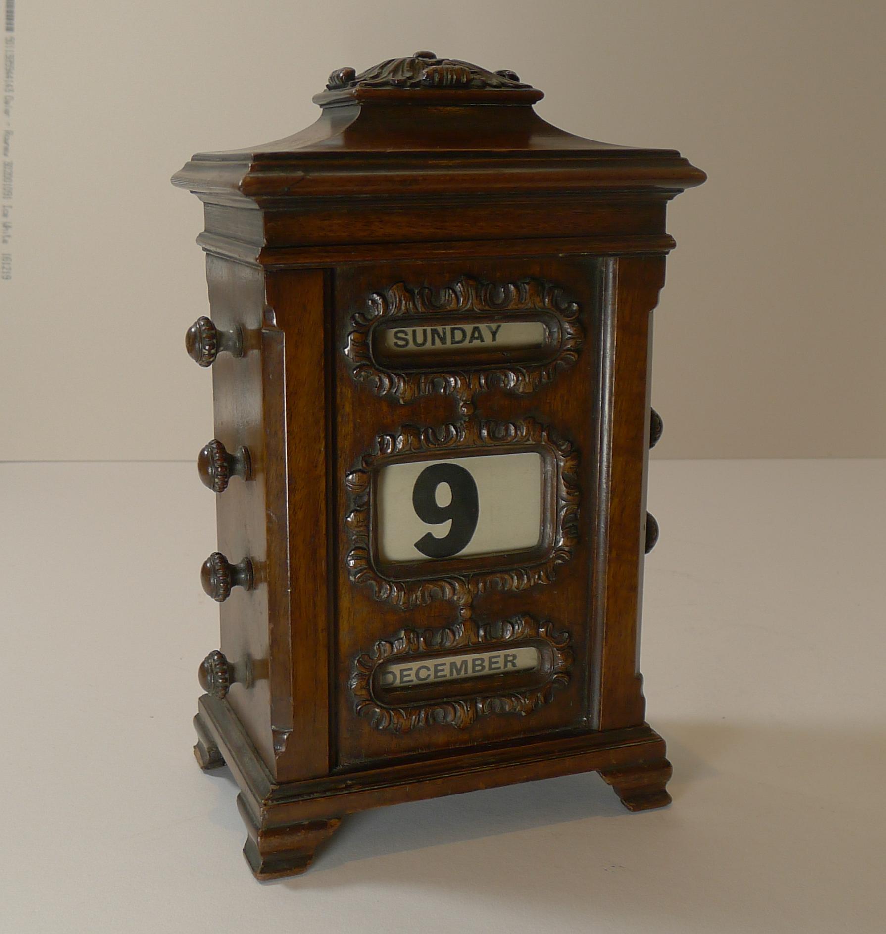 Late Victorian Rare Hand Carved Wooden Desk-Top Perpetual Calendar c.1900