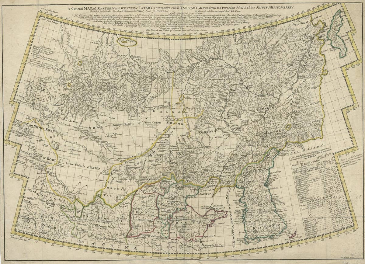 Rare Hand-Colored Antique Map of Tartary, China and Korea, ca.1741