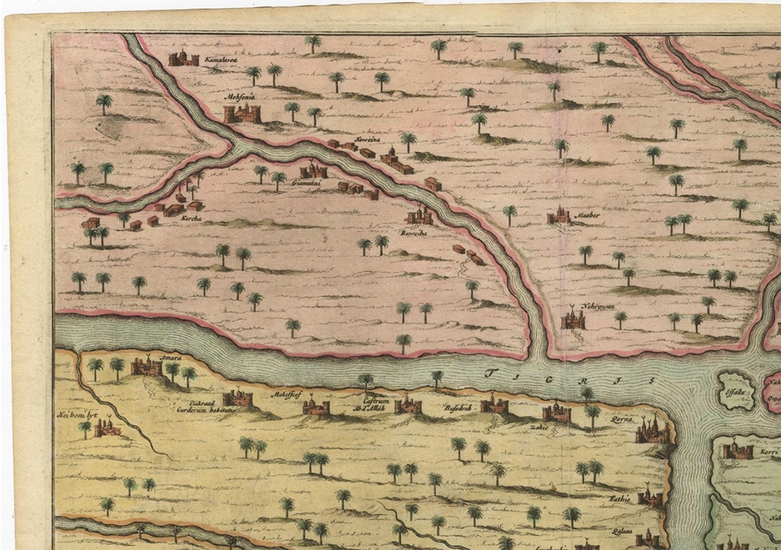 Late 17th Century Rare Hand-Colored Antique Map of the Bassora 'Basra' Region in Iraq, 1680 For Sale