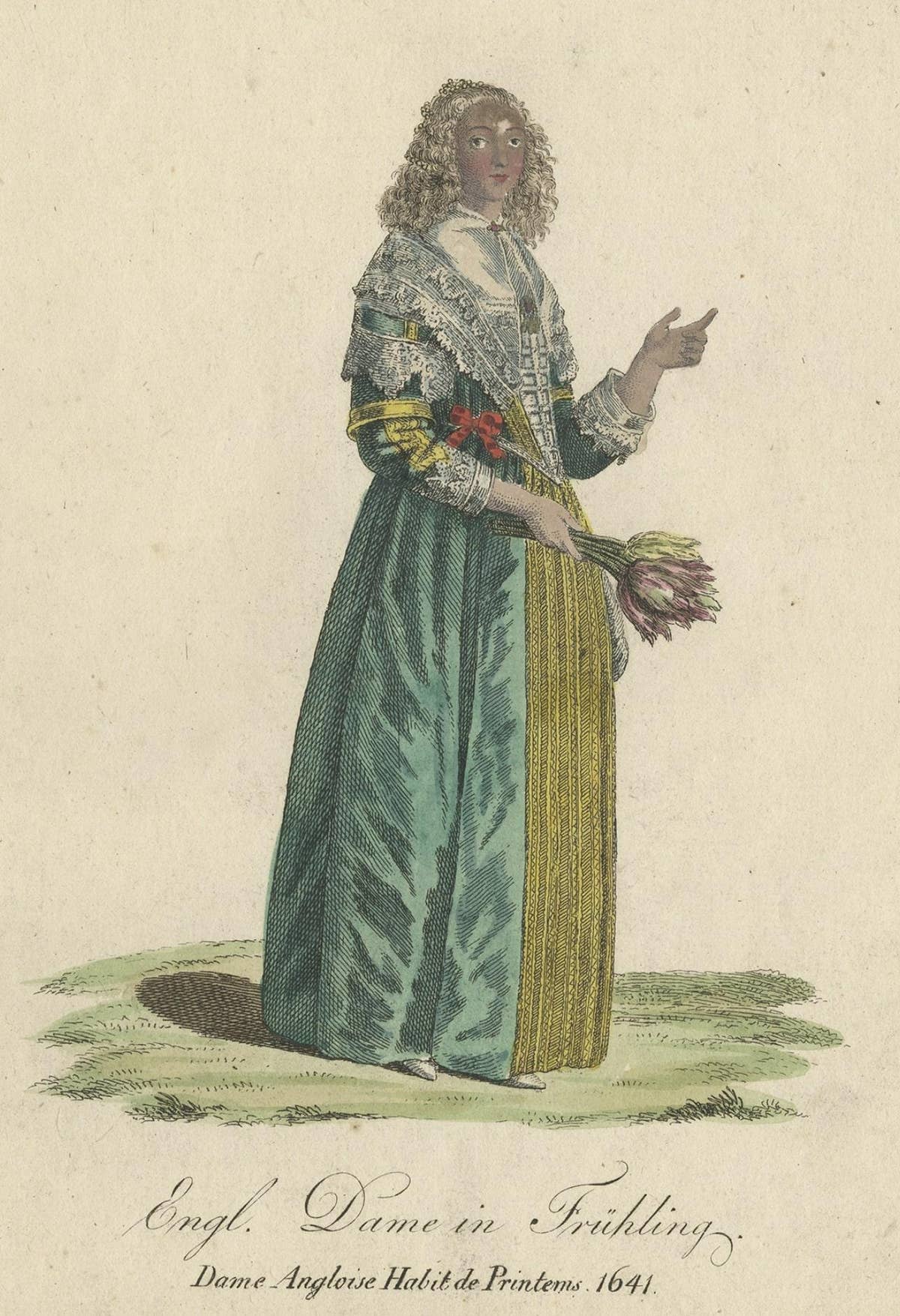 Rare Hand-Colored Engraving of an English Lady, Wearing a Spring Dress, 1805
