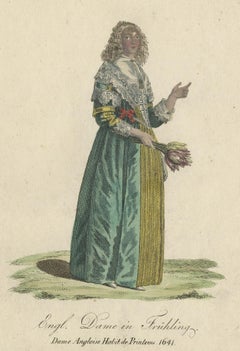 Rare Hand-Colored Engraving of an English Lady, Wearing a Spring Dress, 1805