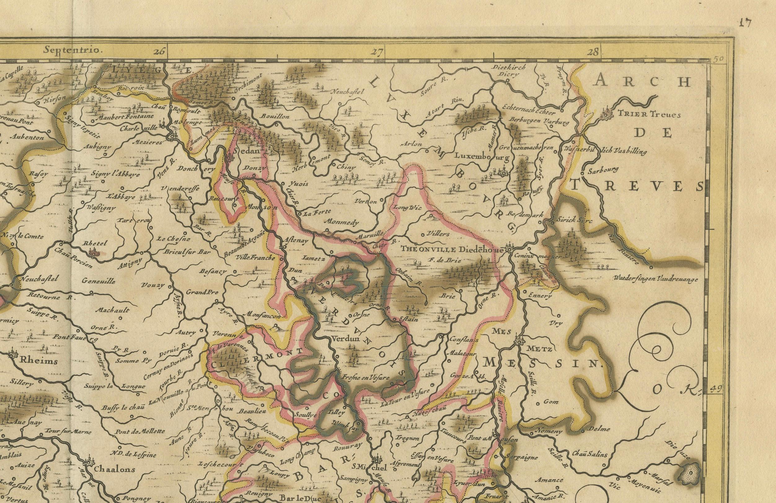 Titre : Rare carte de la Champagne et de la Brie coloriée à la main par Frederik De Wit c. 1688

Description : Cette exquise carte du XVIIe siècle, 