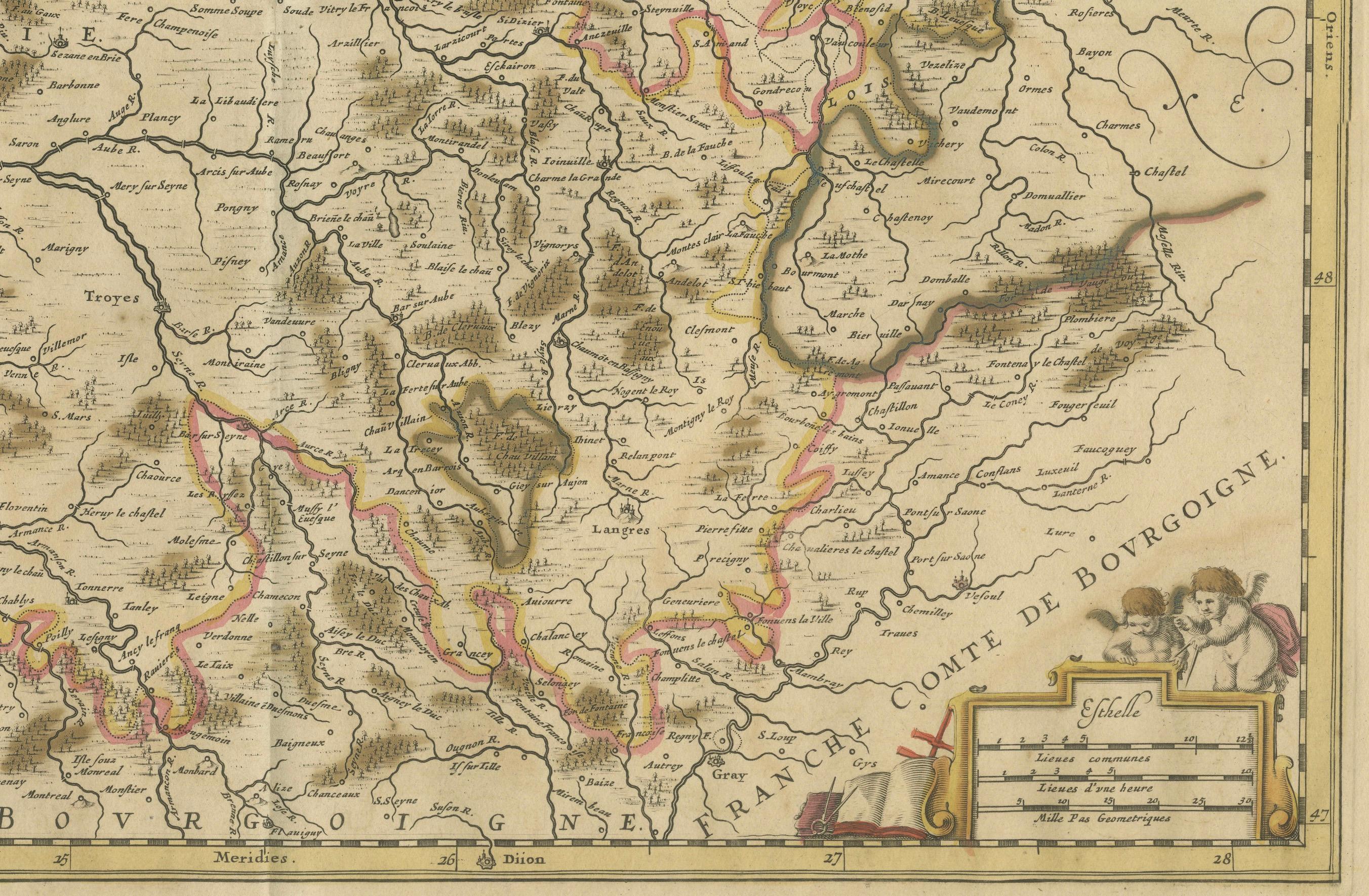 Gravé Rare carte colorée à la main de Champagne et Brie, France, par Frederik De Wit, vers 1688 en vente