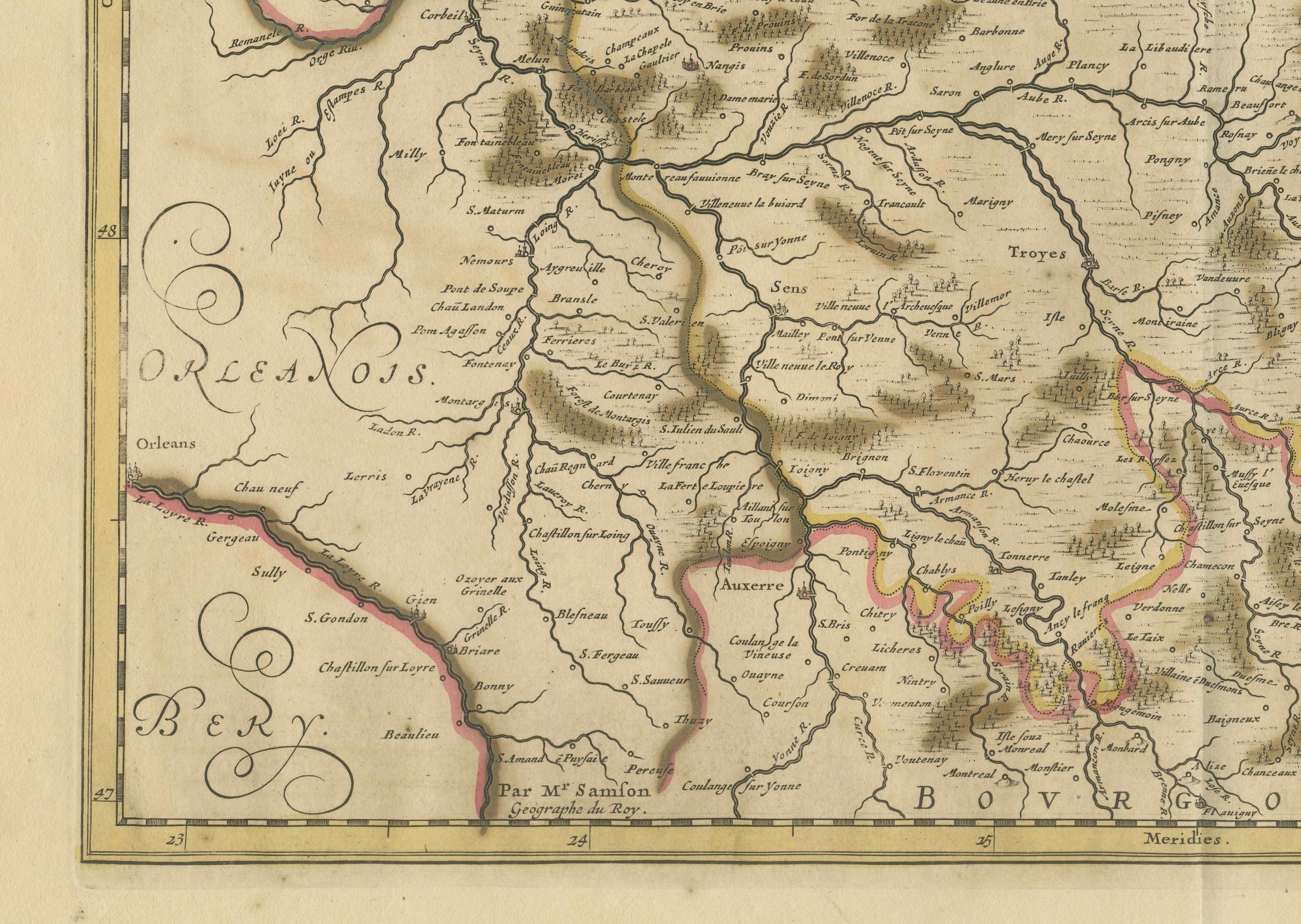 Rare carte colorée à la main de Champagne et Brie, France, par Frederik De Wit, vers 1688 Bon état - En vente à Langweer, NL