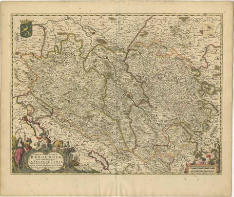 Rare Hand-Colored Map of Franche-Comté and Burgundy by Frederik De Wit c. 1688