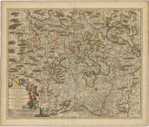 Rare Hand-Colored Map of Lorraine and Barrois, France by Frederik De Wit c. 1688