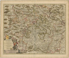 Raro mapa coloreado a mano de Lorena y Barrois, Francia, por Frederik De Wit c. 1688