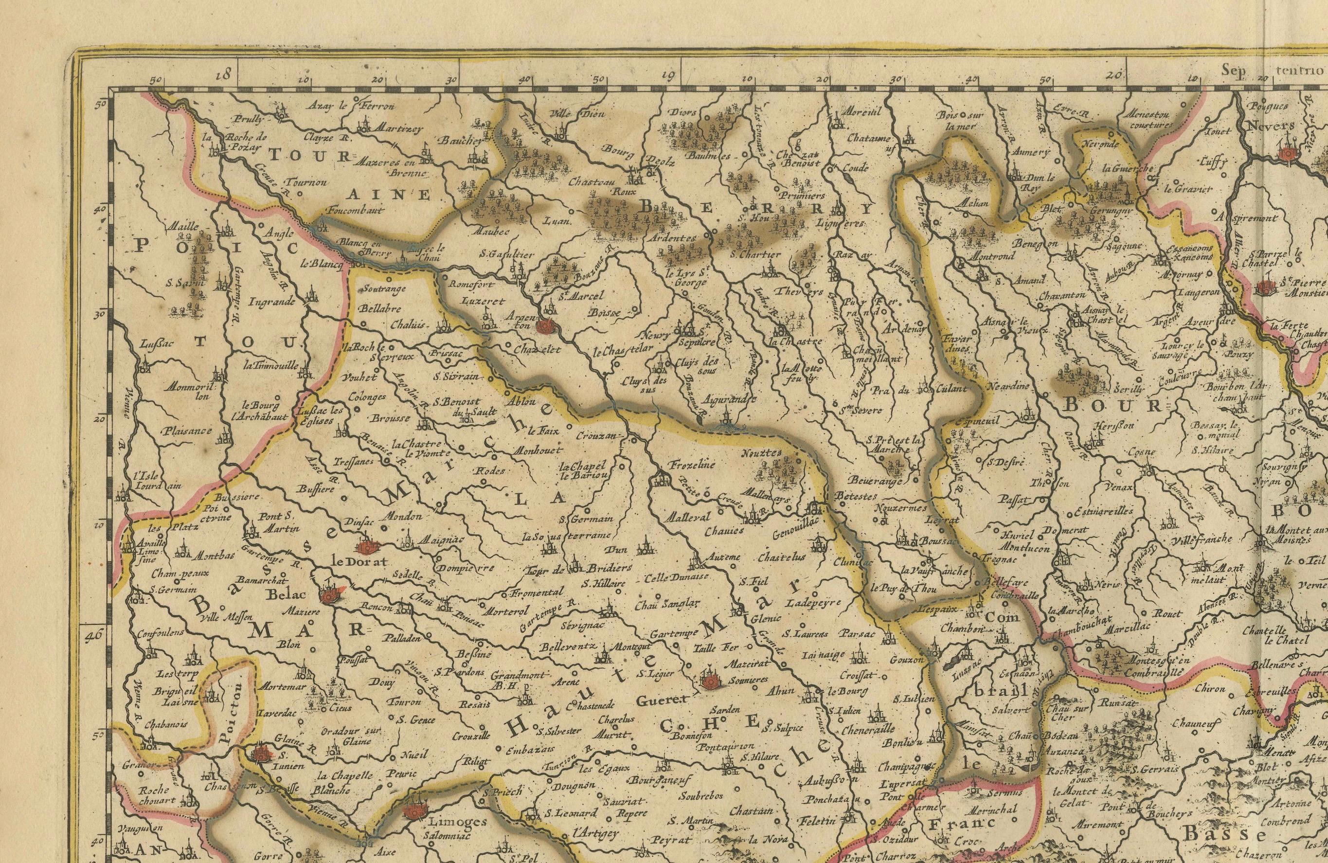 Titre : Rare carte de la région du Lyonnais coloriée à la main par Frederik De Wit c. 1688

Description : Cette carte magnifiquement détaillée, 