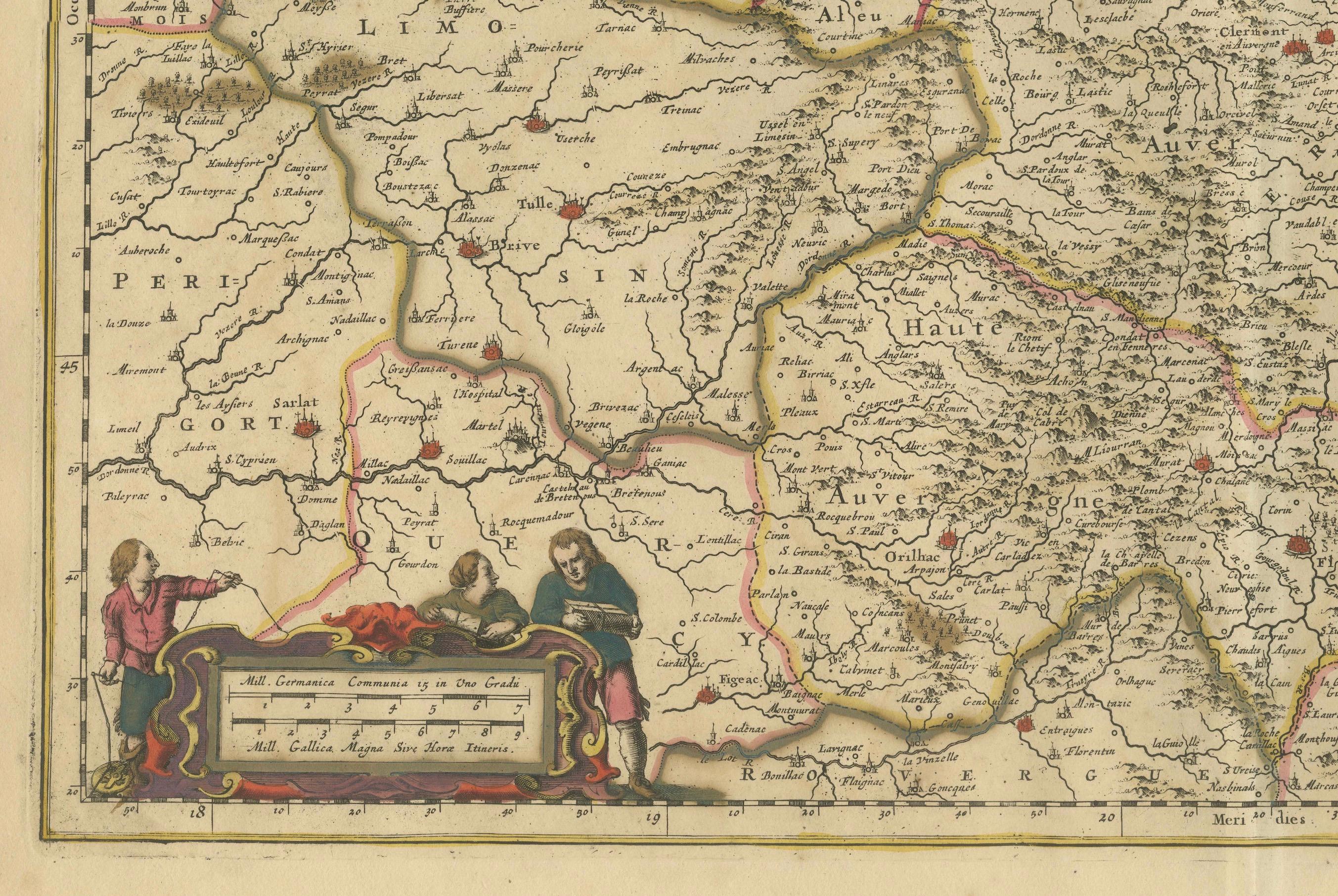 Gravé Rare carte colorée à la main de la région de Lyonnais en France par Frederik De Wit vers 1688 en vente