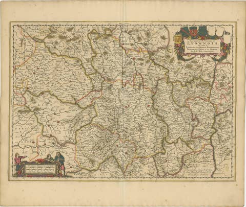 Rare Hand-Colored Map of Lyonnais Region in France by Frederik De Wit c. 1688