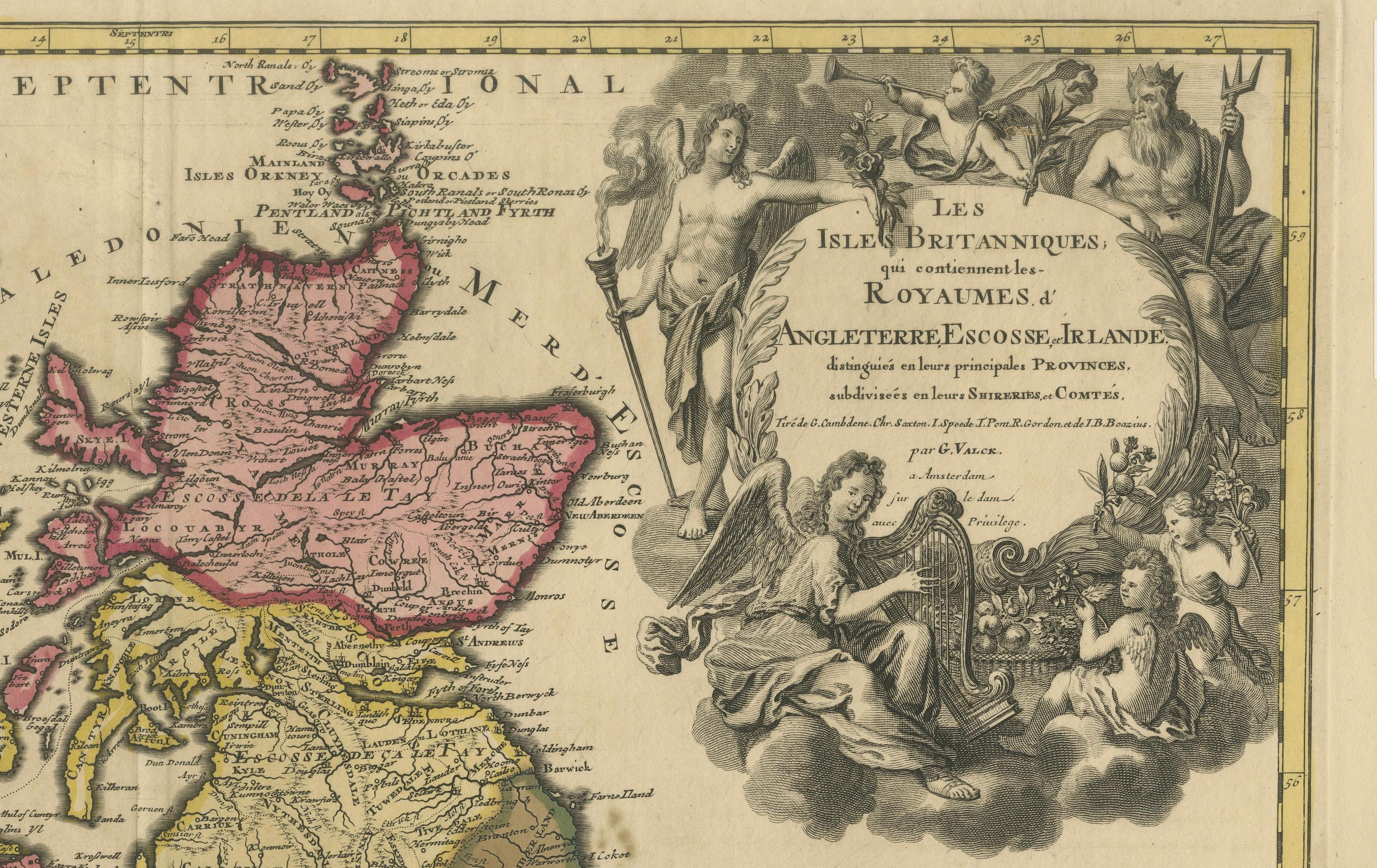Rare Hand-colored Map of the British Isles by Gerard Valk, Published circa 1700 For Sale 3