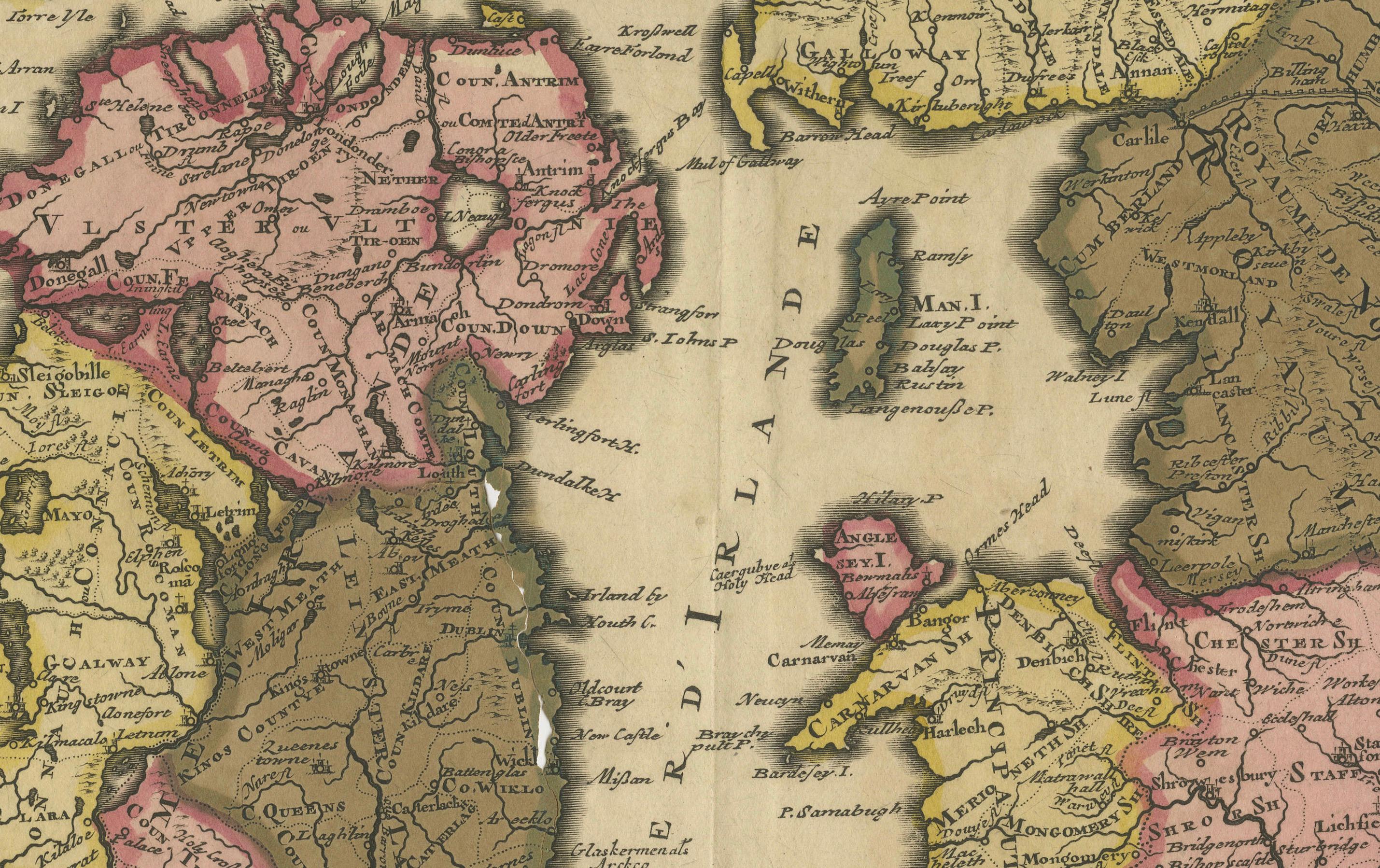 Dutch Rare Hand-colored Map of the British Isles by Gerard Valk, Published circa 1700 For Sale