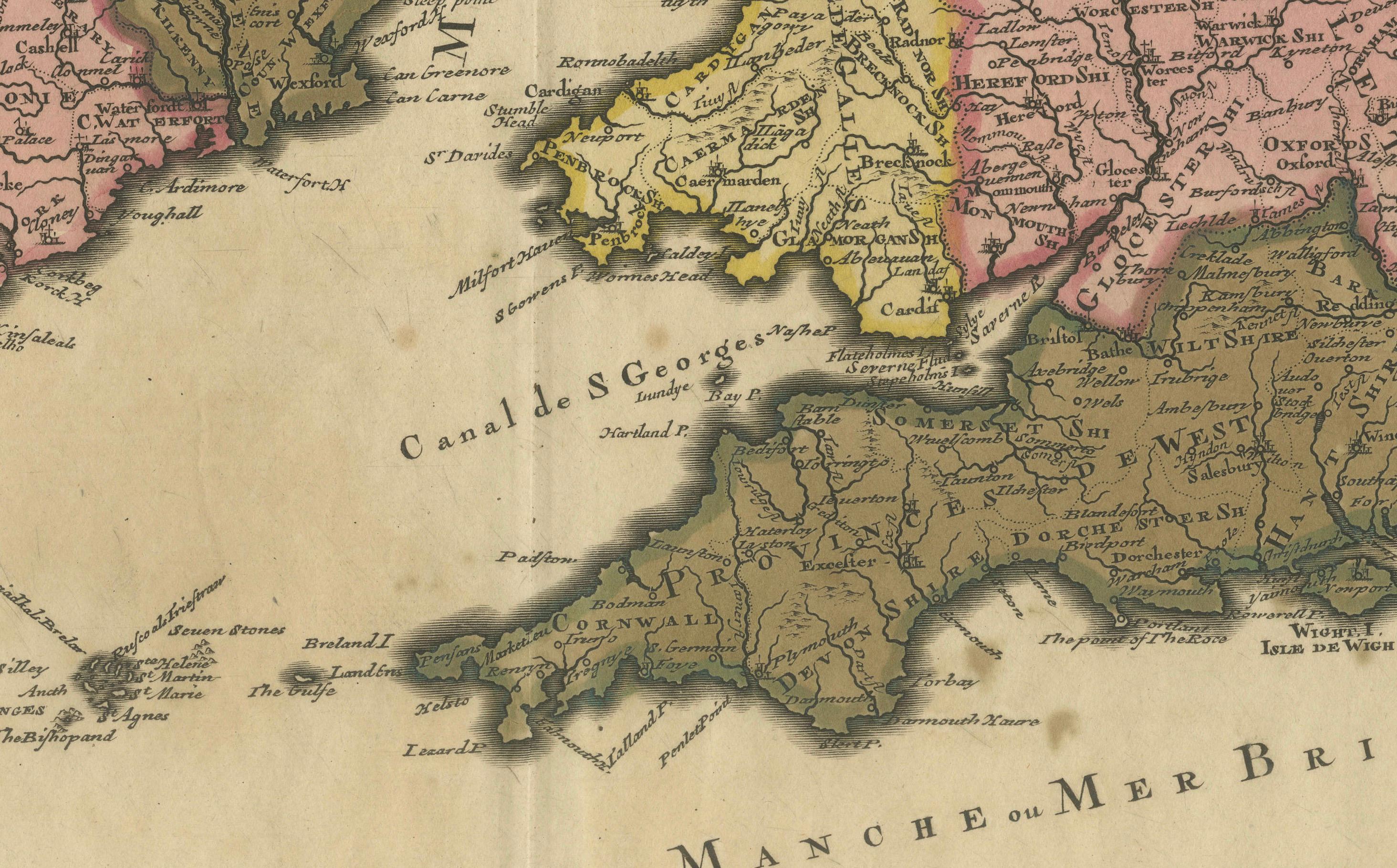 Engraved Rare Hand-colored Map of the British Isles by Gerard Valk, Published circa 1700 For Sale
