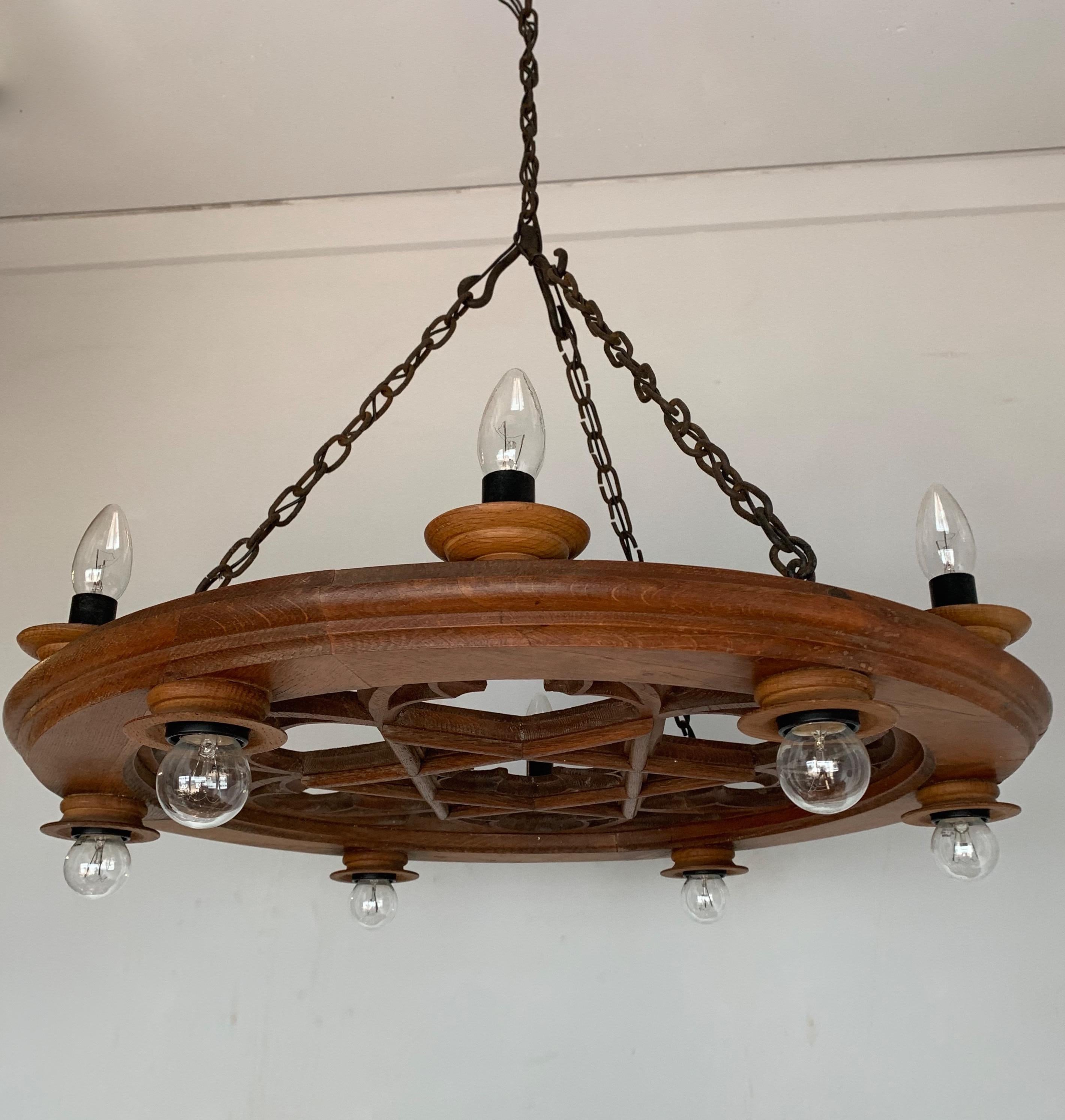 Hand-Crafted Rare & Antique Handcrafted Oak Gothic Revival Church Pendant Light / Chandelier