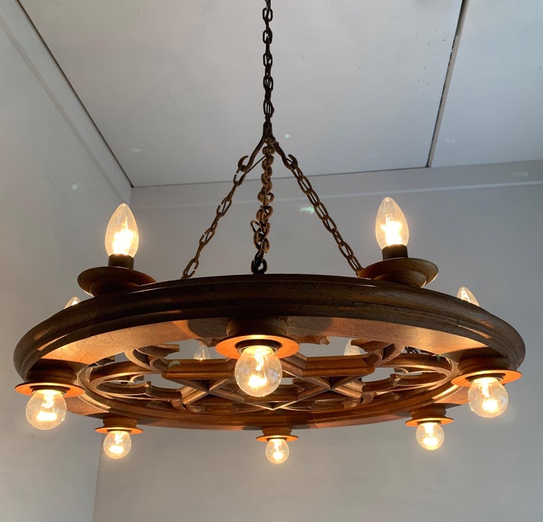 Rare and Antique Handcrafted Oak Gothic Revival Church Pendant Light ...