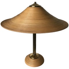 Rare Hand Crafted Mid-Century Modern Rattan and Brass Standard Table Lamp