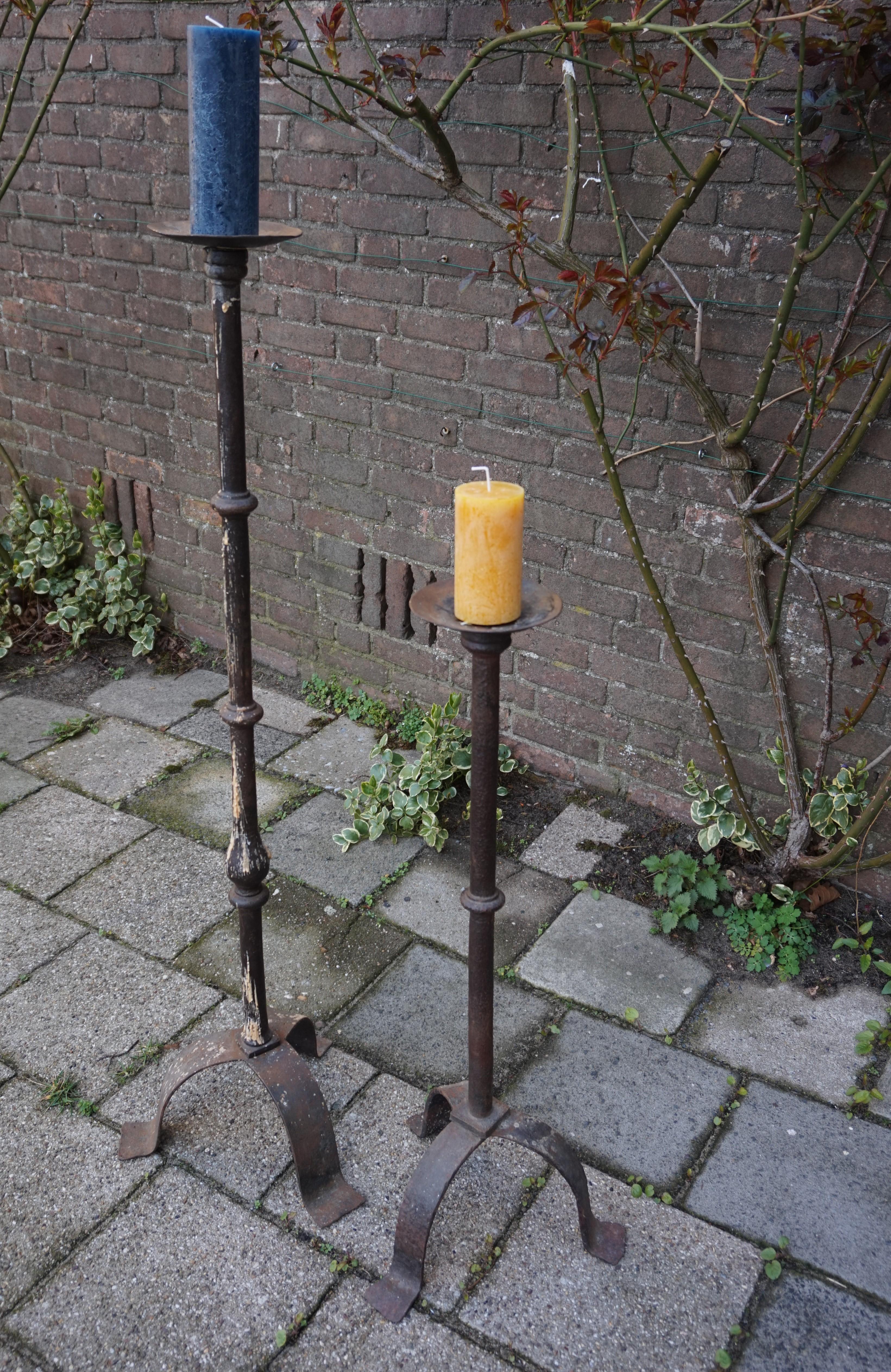 Rare Hand Forged Pair of 19th Century Wrought Iron Candlesticks / Candleholders 2