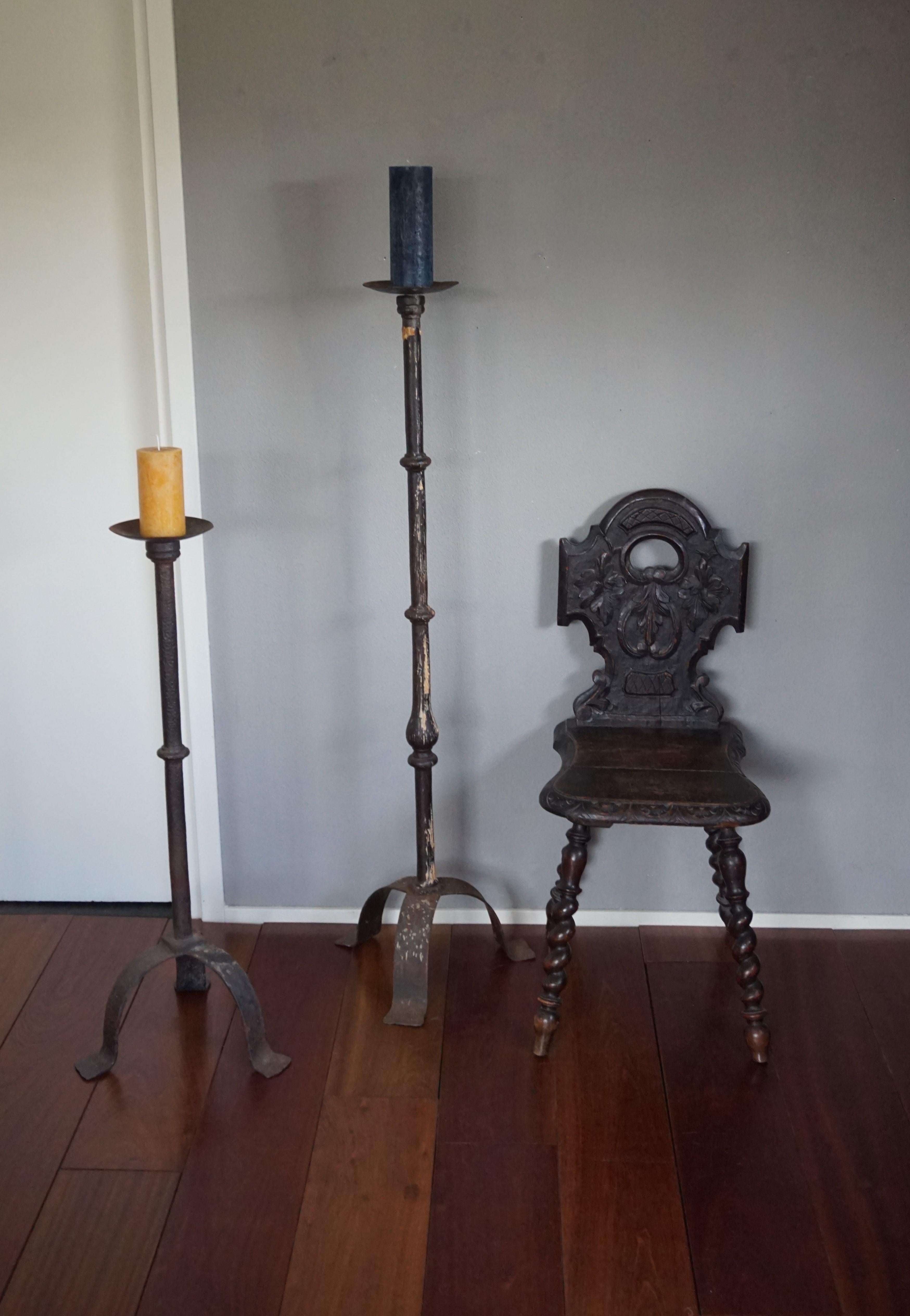 Rare Hand Forged Pair of 19th Century Wrought Iron Candlesticks / Candleholders 3