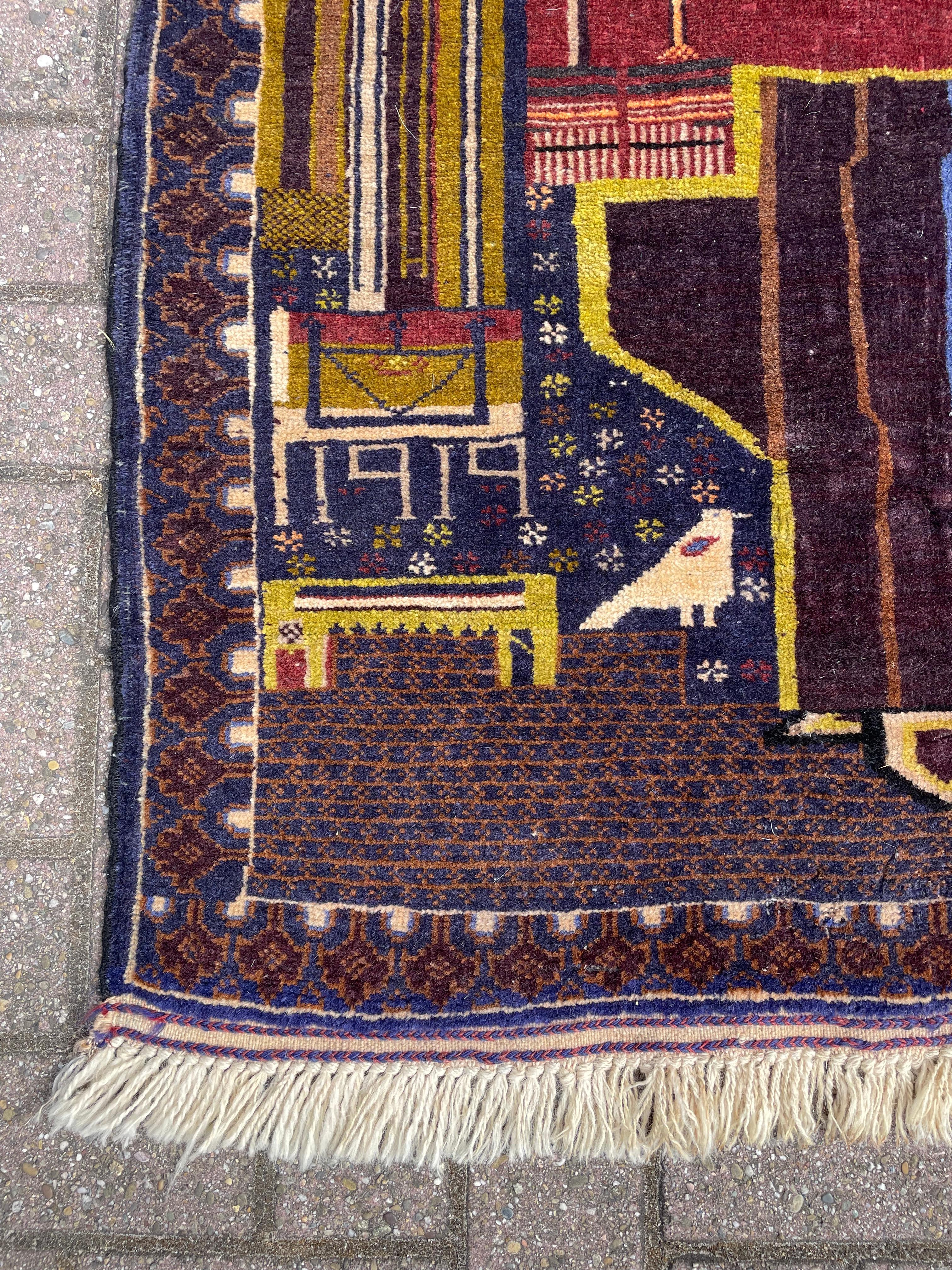 Tinto Raro tappeto da guerra annodato a mano raffigurante il regno e il re Amanullah Khan 1919 Afghanistan