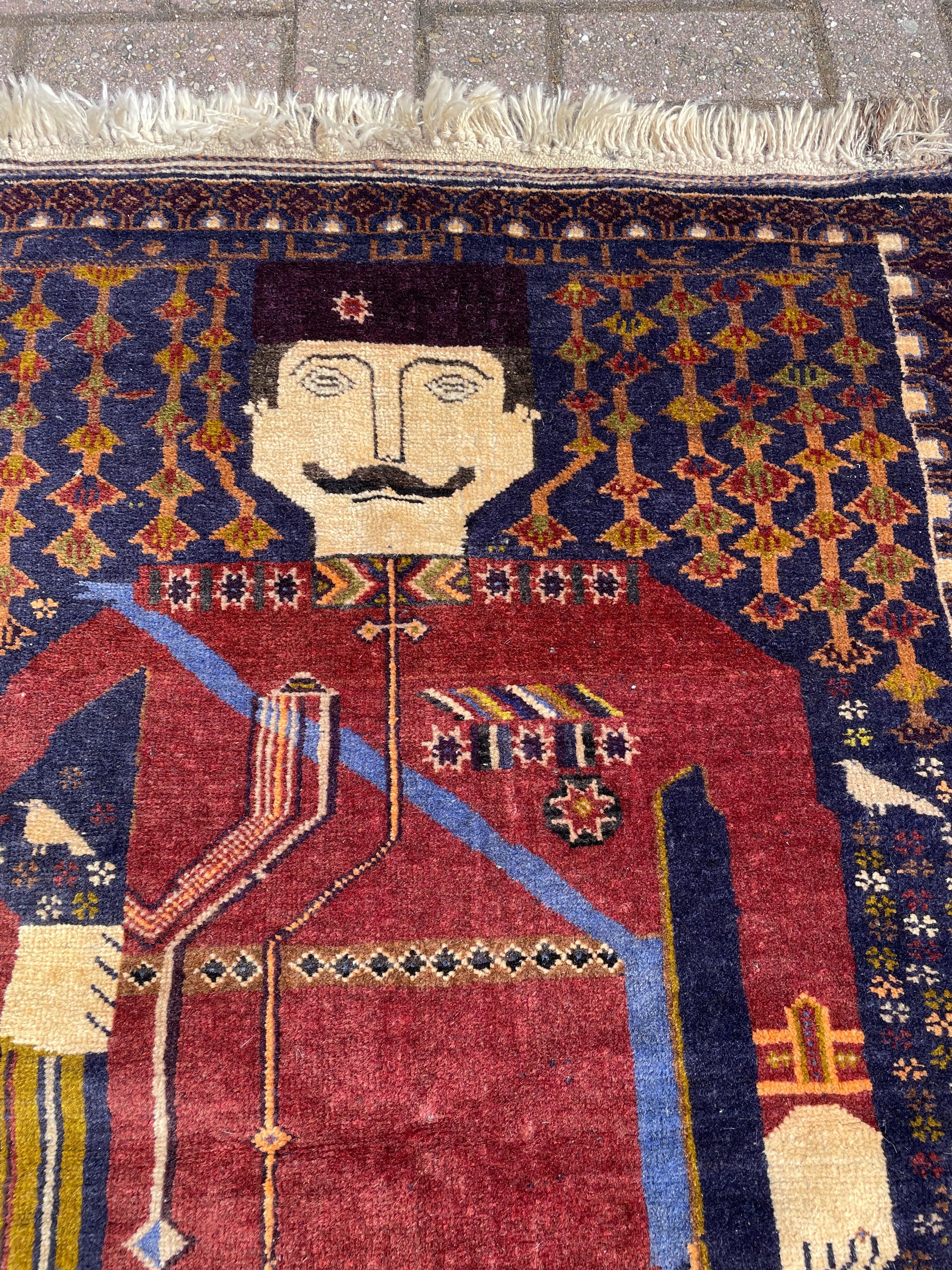 20th Century Rare Hand-Knotted War Rug Depicting Reign & King Amanullah Khan 1919 Afghanistan For Sale
