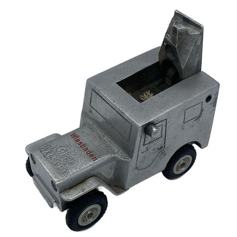 Mid-Century Modern Rare Hand Machined Willys Jeep Ges-Gesch Table Lighter, West Germany by by Baier For Sale