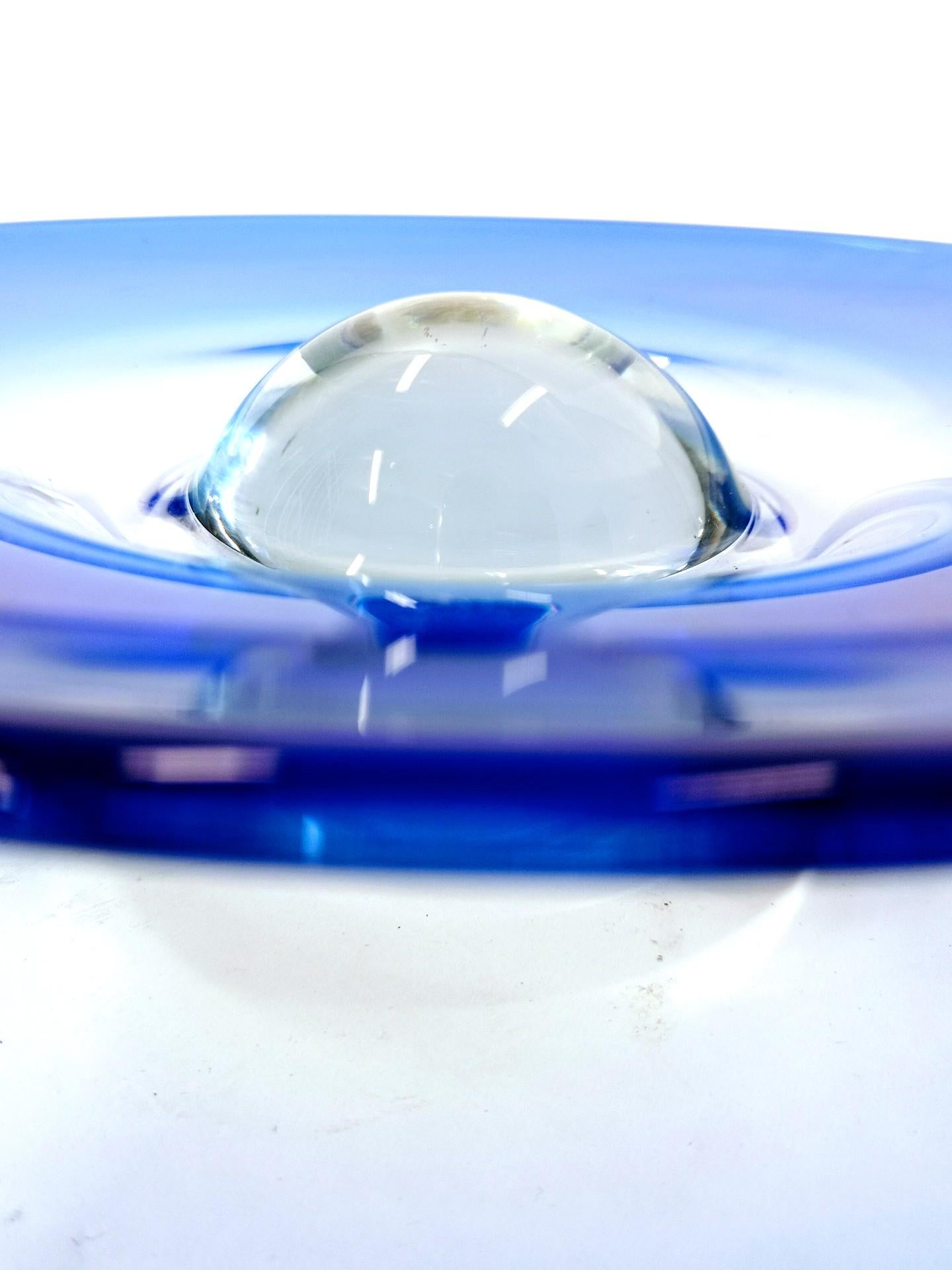 Rare Handmade Blue Crystal Bowl with a Crystal Sphere Stand, 1960s 2