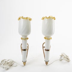 Rare Mid-Century Modern Murano Glass Sconces with Brass Mounts, Italy