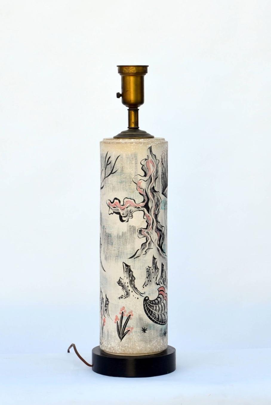Modern Rare Hand Painted Cylinder Table lamp by TYE of California For Sale