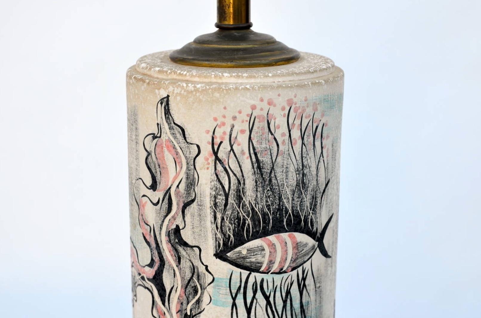 Milieu du XXe siècle Rare lampe de bureau cylindrique peinte à la main par TYE de Californie en vente