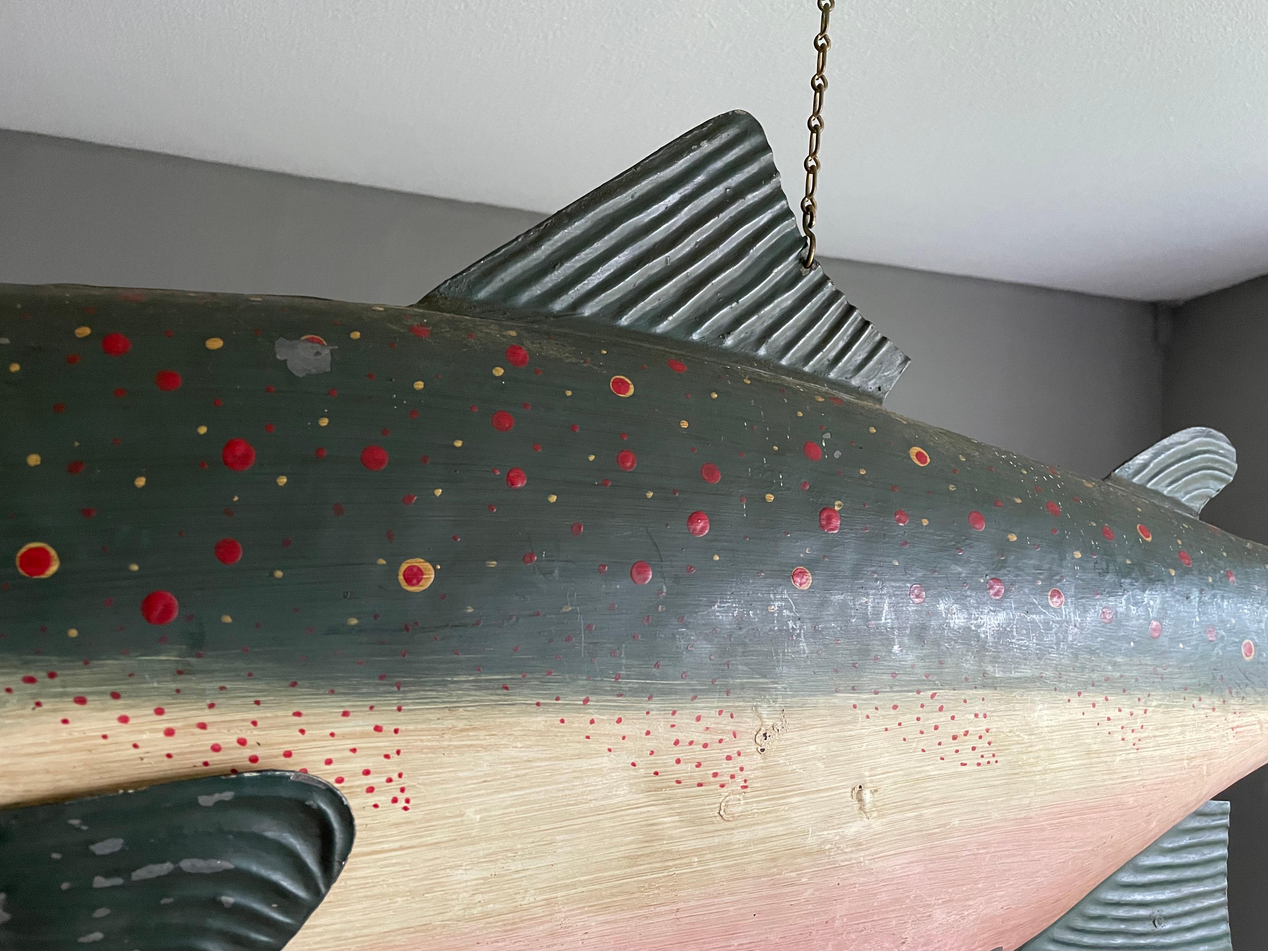 Rare & Hand Painted Near Antique Folk Art Metal Salmon Sign from Fish Monger's For Sale 5