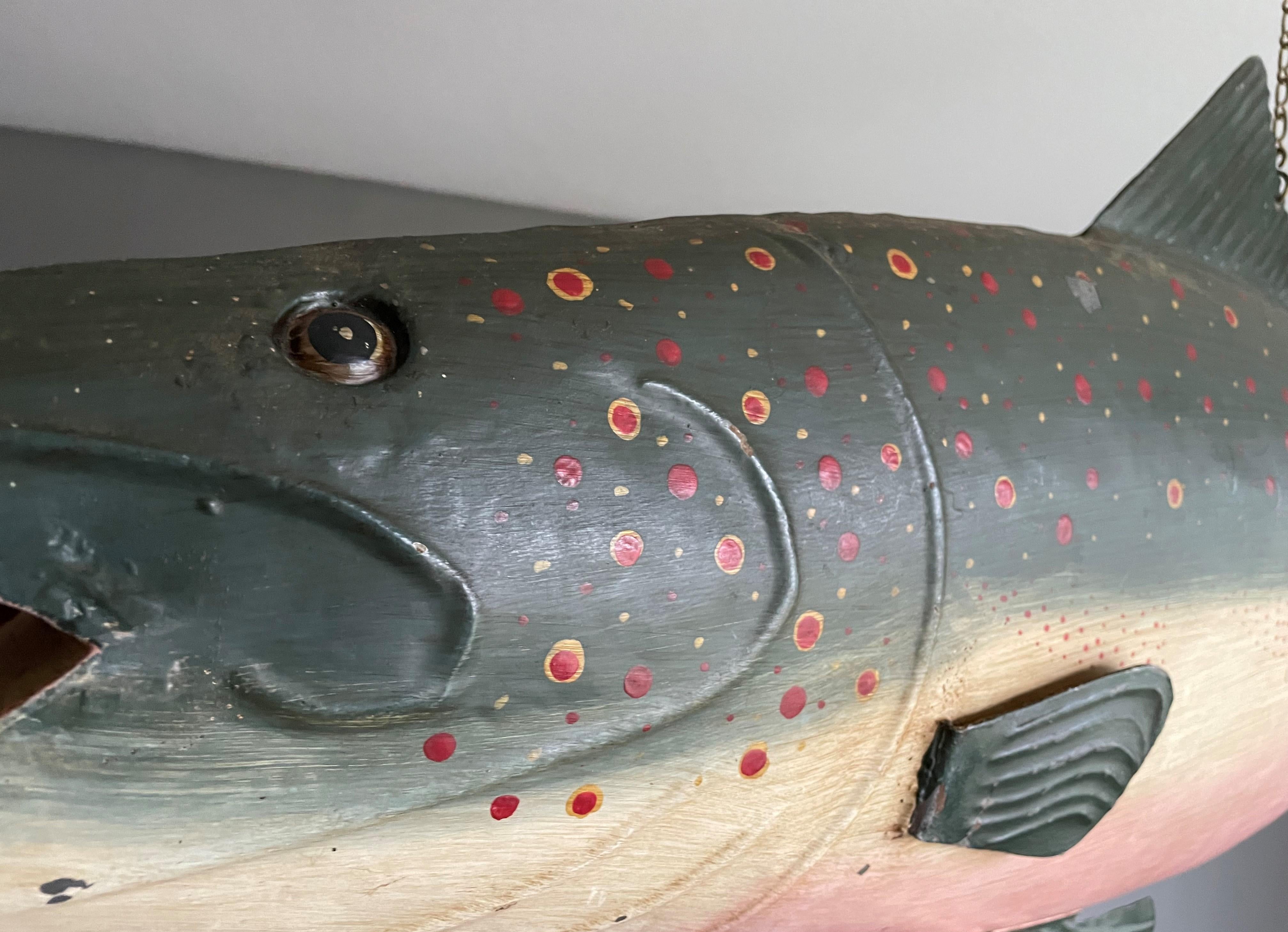 Large size and all hand-crafted metal salmon sign.

This vintage salmon sign is another one of our recent great finds. The former owner told us how he, about three decades ago, had purchased this unique antique in France. Over the years we have seen