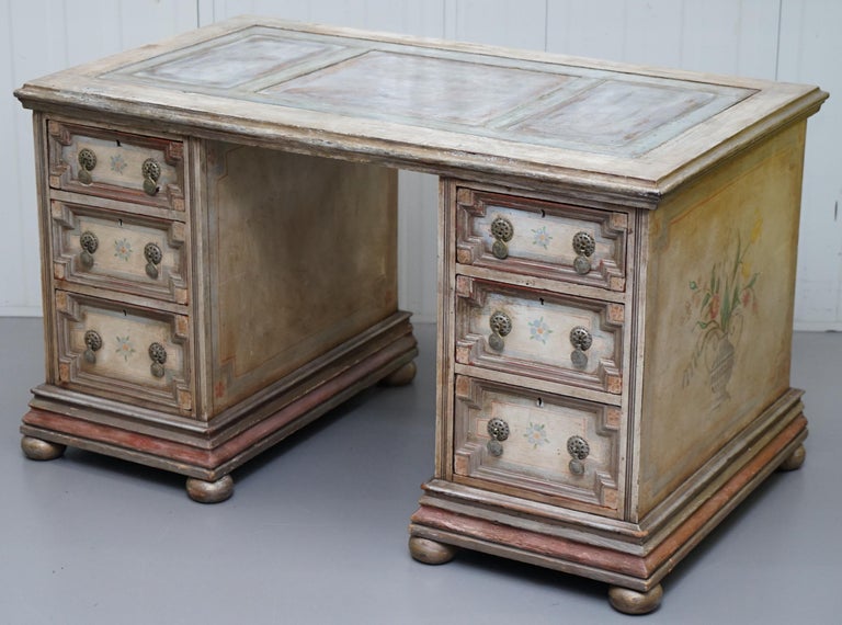 Rare Hand Painted Pedestal Desk By The Artist Ambrose Thomas