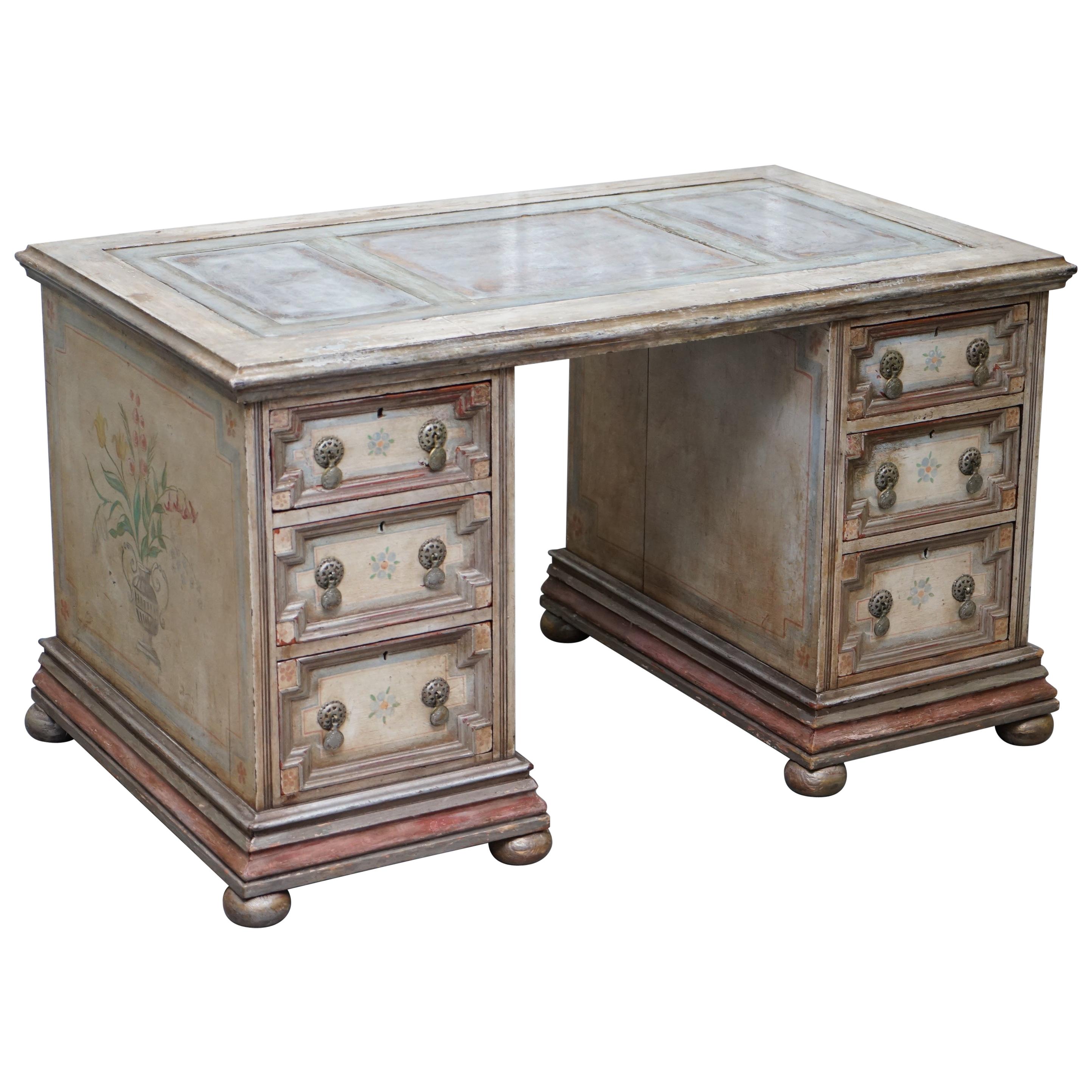 Rare Hand Painted Pedestal Desk by the Artist Ambrose Thomas Marquis d'Oisy For Sale