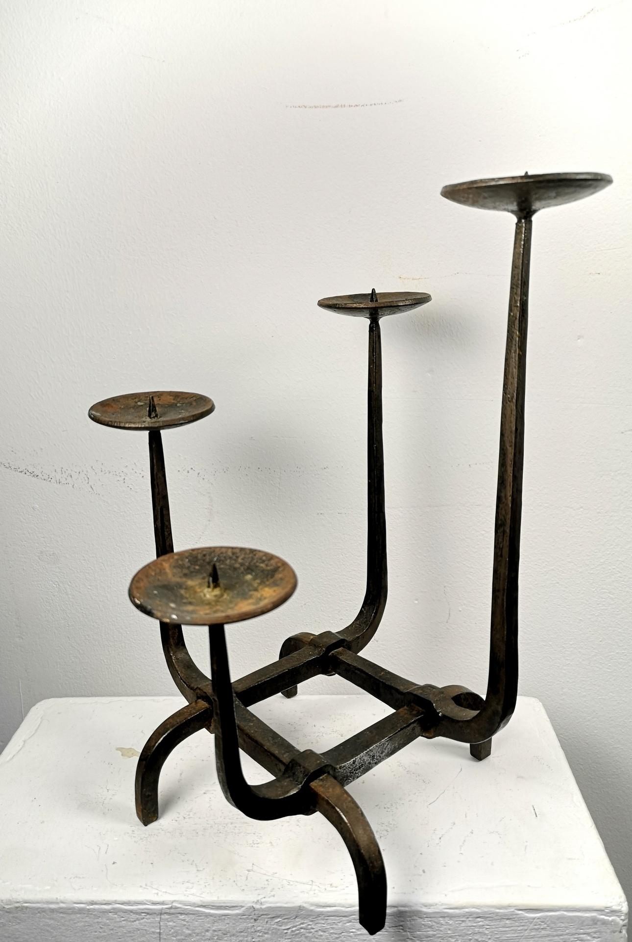 Rare Hand-Wrought Iron Candelabra, in Brutalist Style, 1970's 3