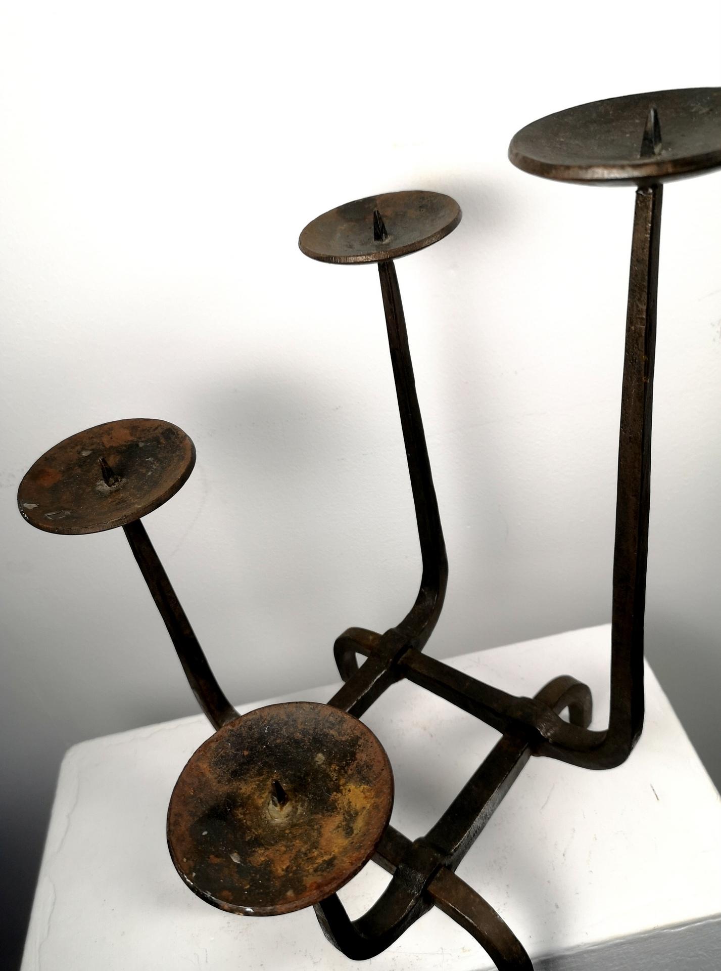 Rare Hand-Wrought Iron Candelabra, in Brutalist Style, 1970's 4