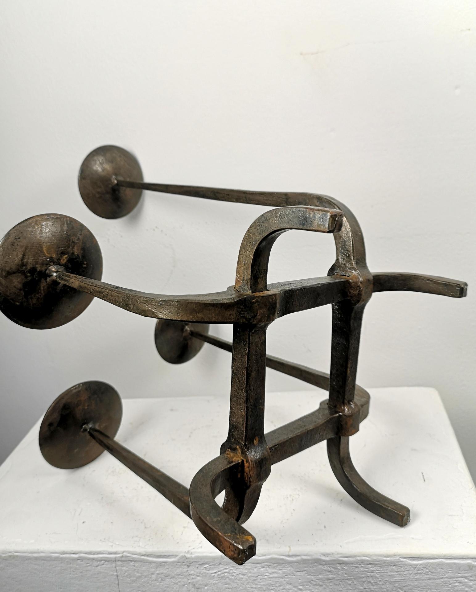 Rare Hand-Wrought Iron Candelabra, in Brutalist Style, 1970's 5
