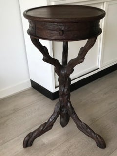 Rare & Handcrafted Antique Black Forest Nutwood Flower Table, Stand with Drawer