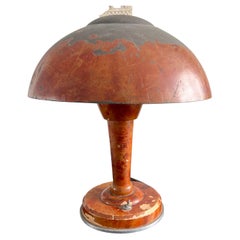 Rare Brass, Metal & Wood Art Deco Mushroom Hat Table or Desk Lamp Sign M. Sabino