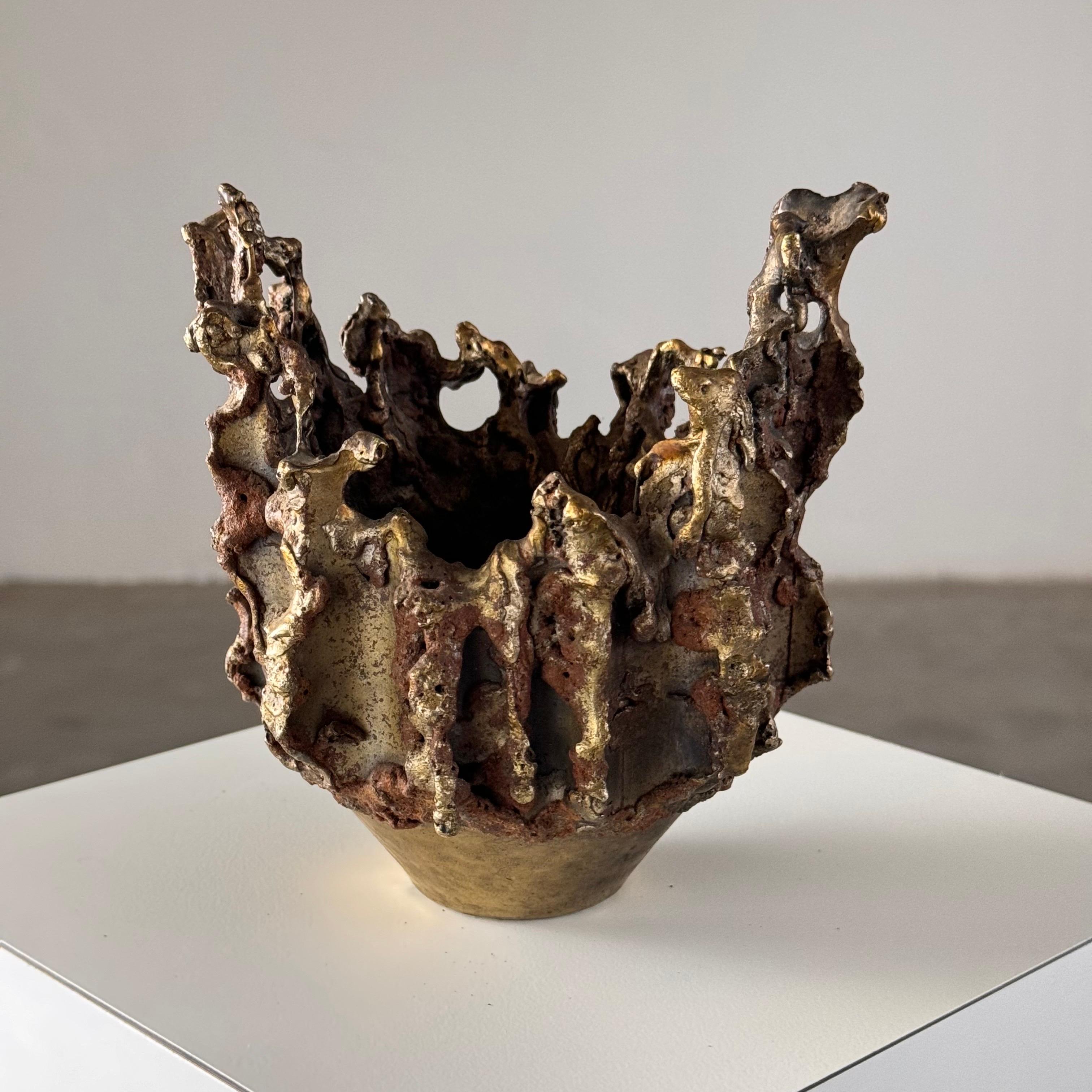 Rare, Handcrafted Brutalist Bronze Vase by Marcello Fantoni, Signed, 1950s For Sale 4